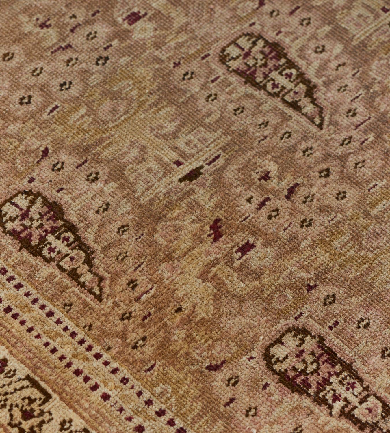 Hand-Knotted Antique Circa-1900 Camel-Brown Hand-woven Wool Boteh Indian Agra Rug For Sale