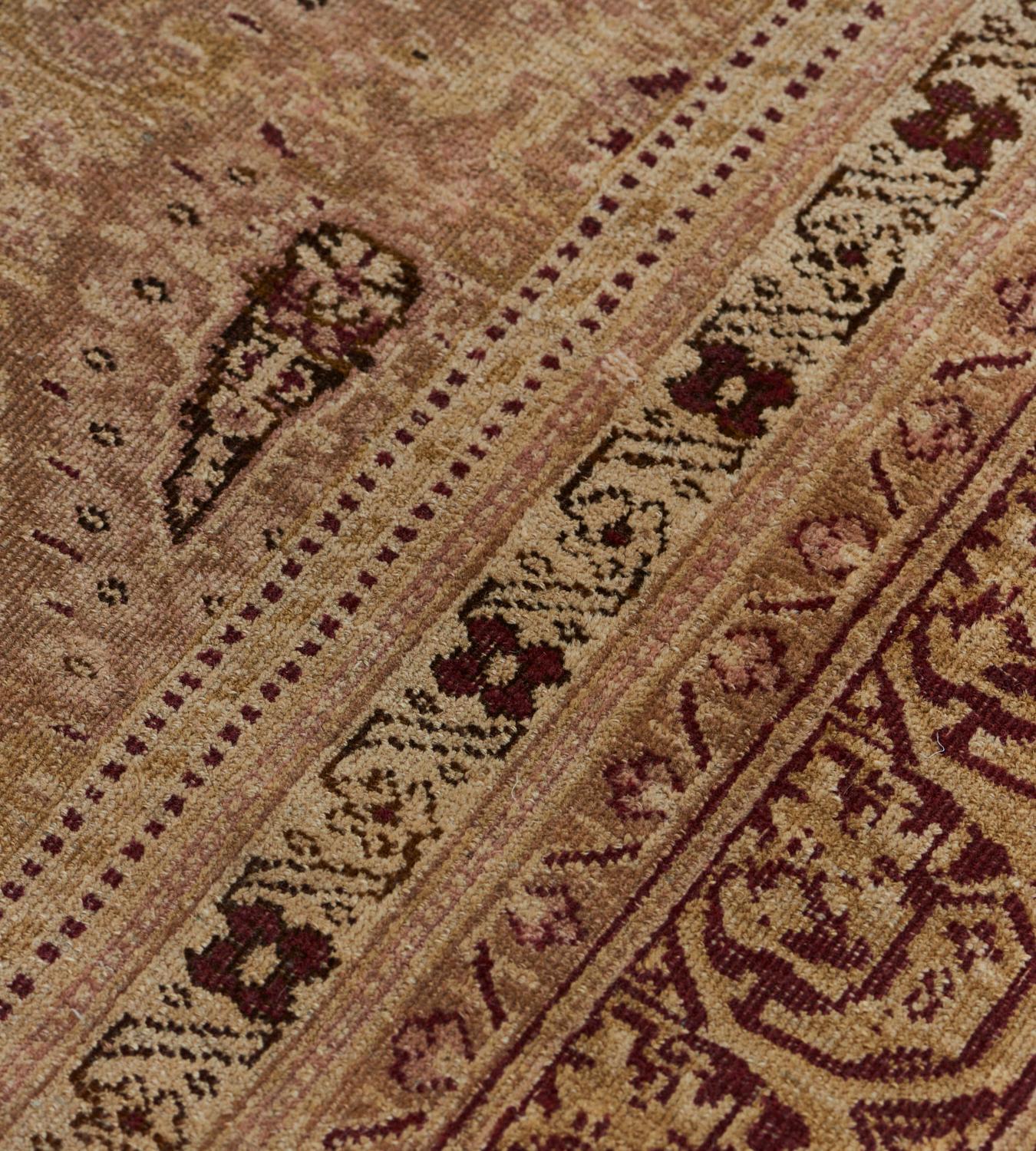 Antique Circa-1900 Camel-Brown Hand-woven Wool Boteh Indian Agra Rug In Good Condition For Sale In West Hollywood, CA