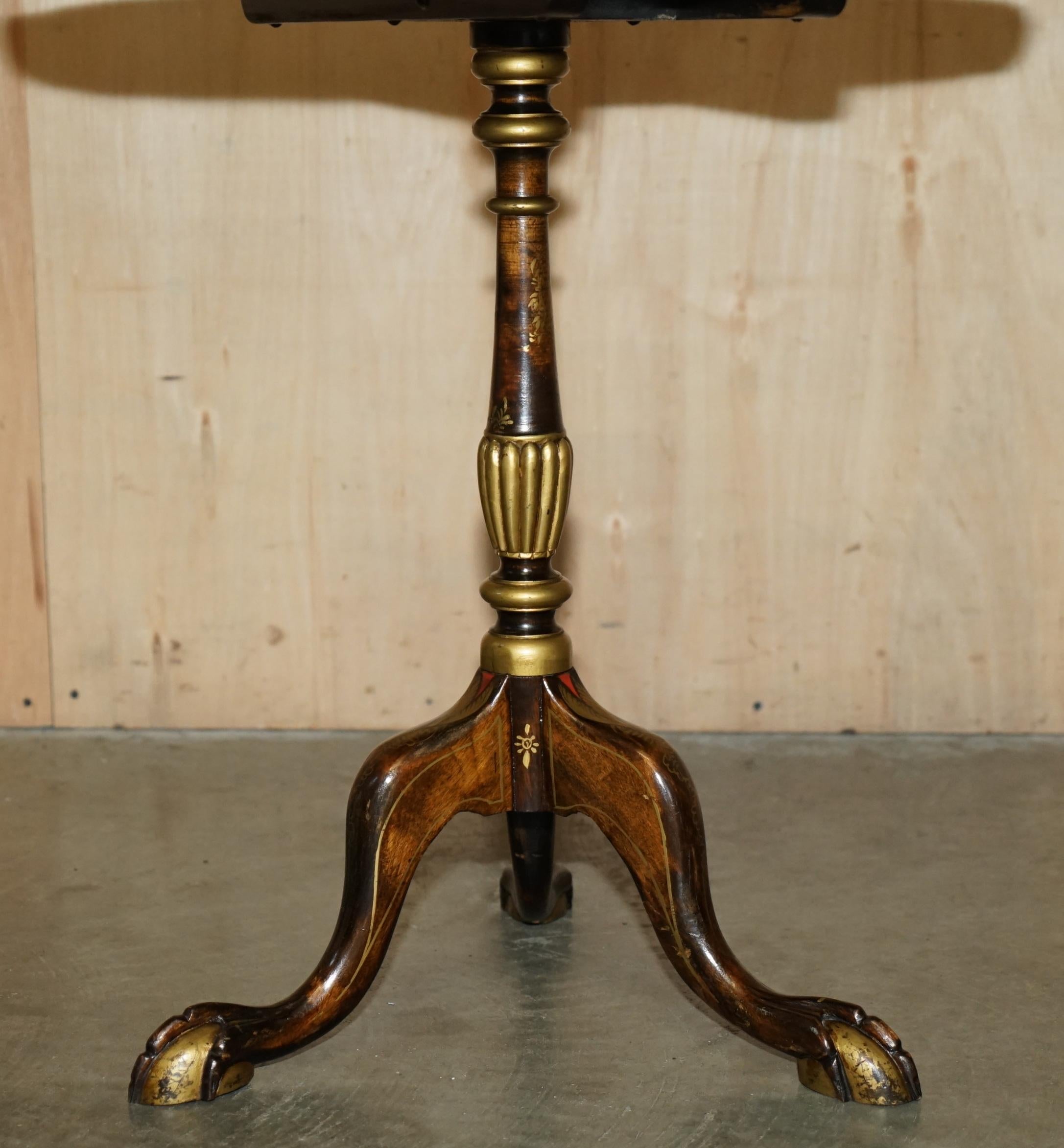 ANTiQUE CIRCA 1900 CHINESISCHE CHINOISERIE TILT TOP SIDE END TABLE CLAW & BALL FEETs im Angebot 5