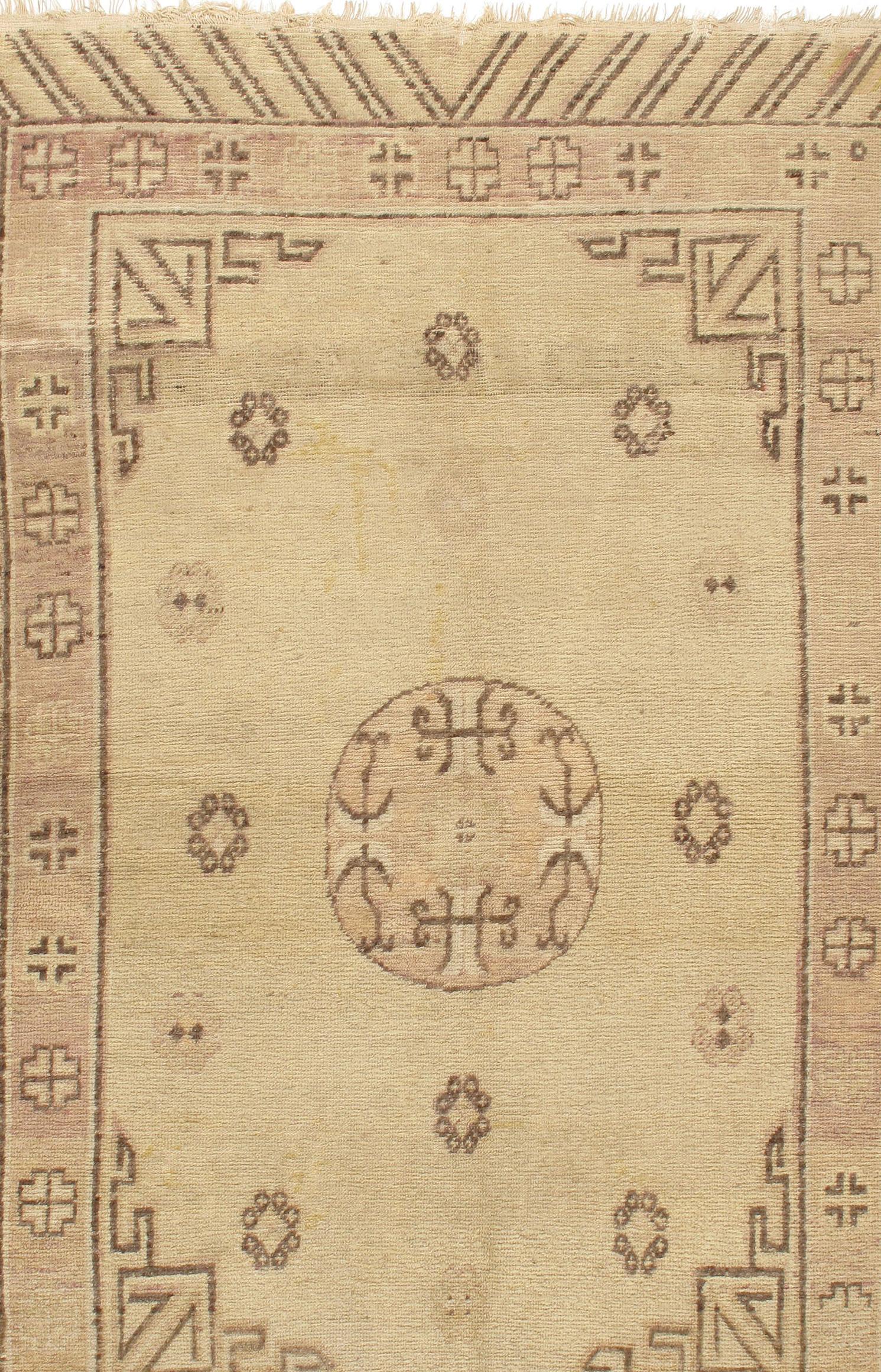 Antiker chinesischer Khotan Samarkand-Teppich aus Wolle, handgeknüpft, um 1900, 4'6 x 6'6 cm (19. Jahrhundert) im Angebot