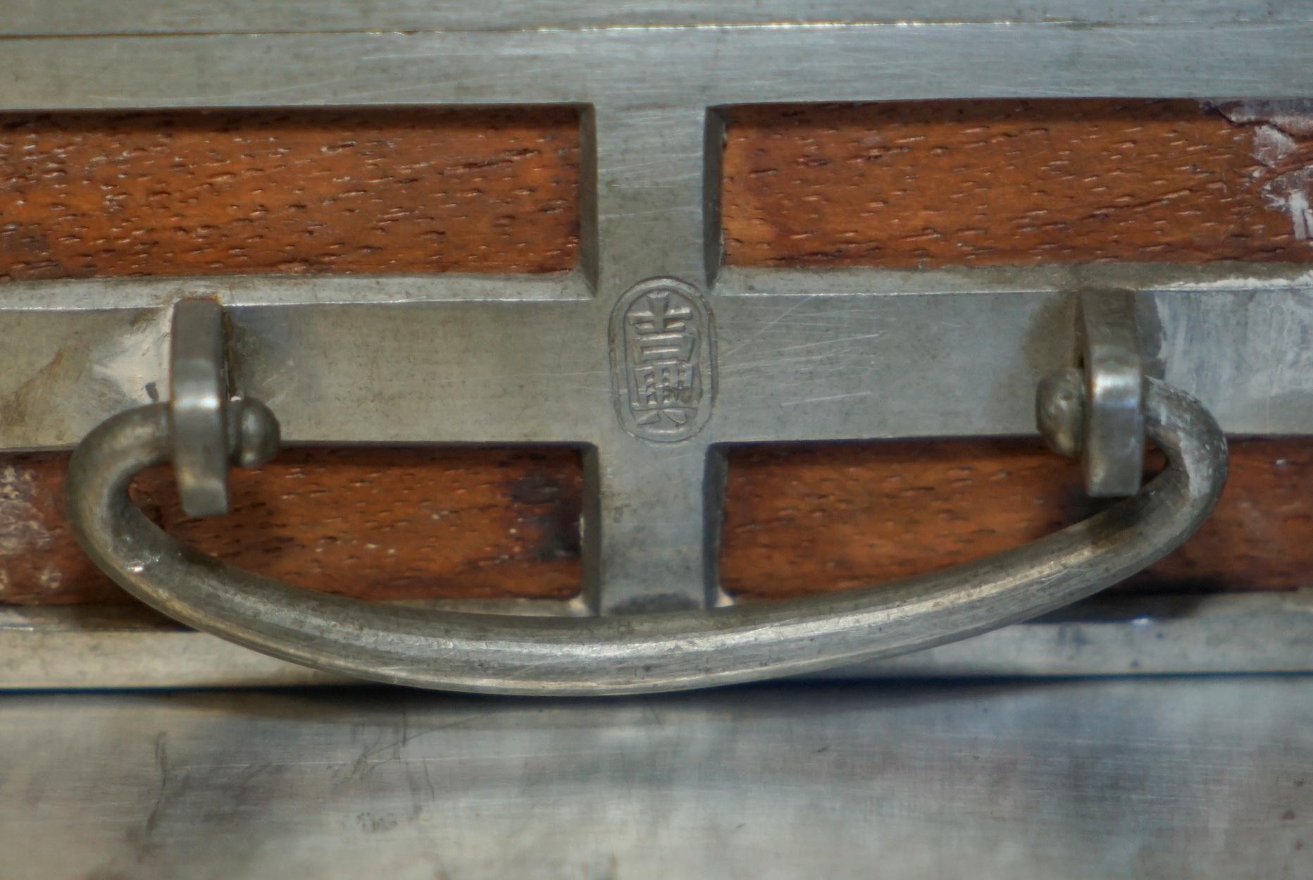 Pewter ANTIQUE CiRCA 1900 CHINESE KUT HING PEWTER & WOOD CARVED DRAGON JEWELLERY BOX For Sale