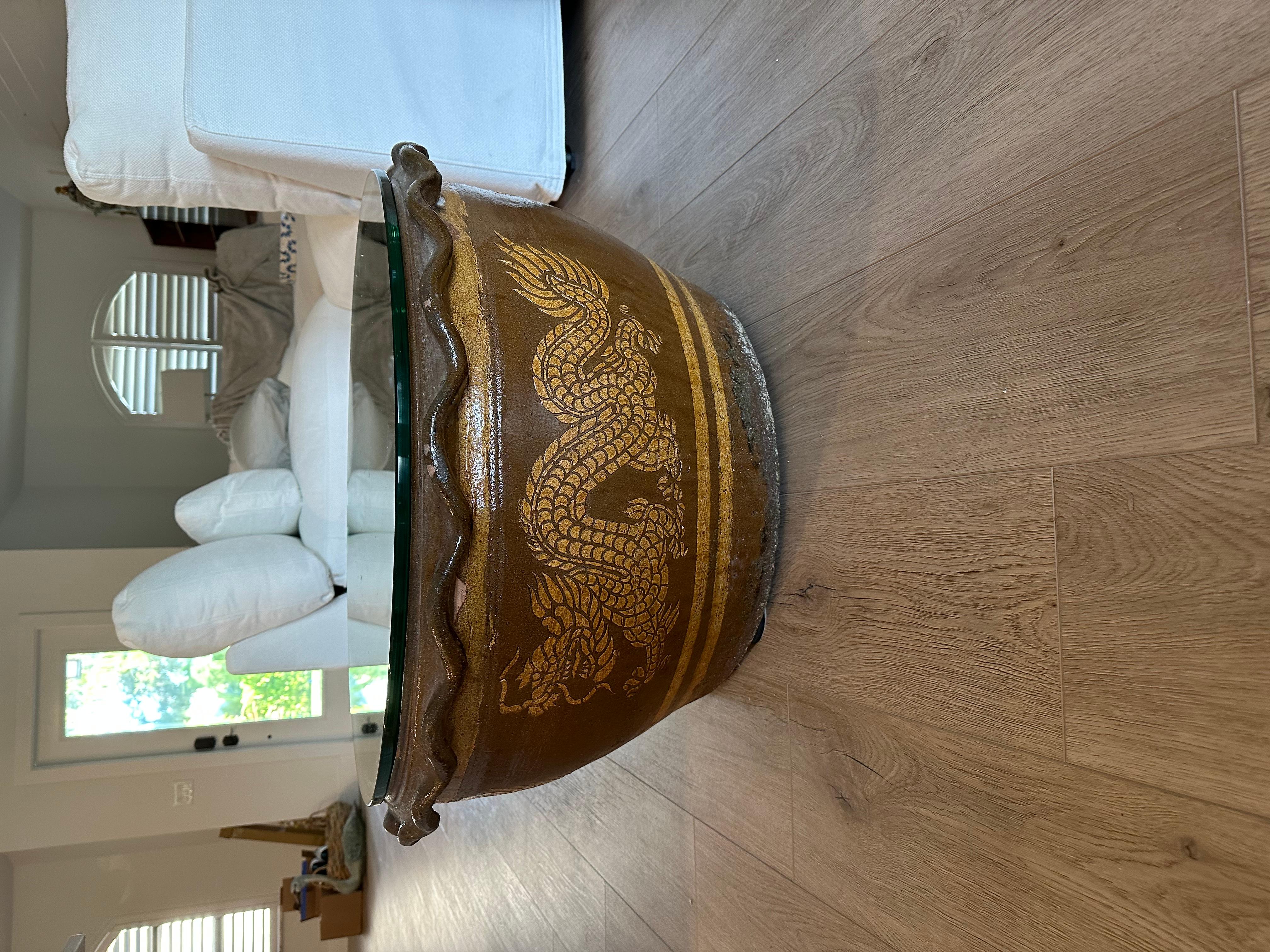 East Asian Antique circa 1900 Chinese Very Large Earthenware Dragon Planter  For Sale
