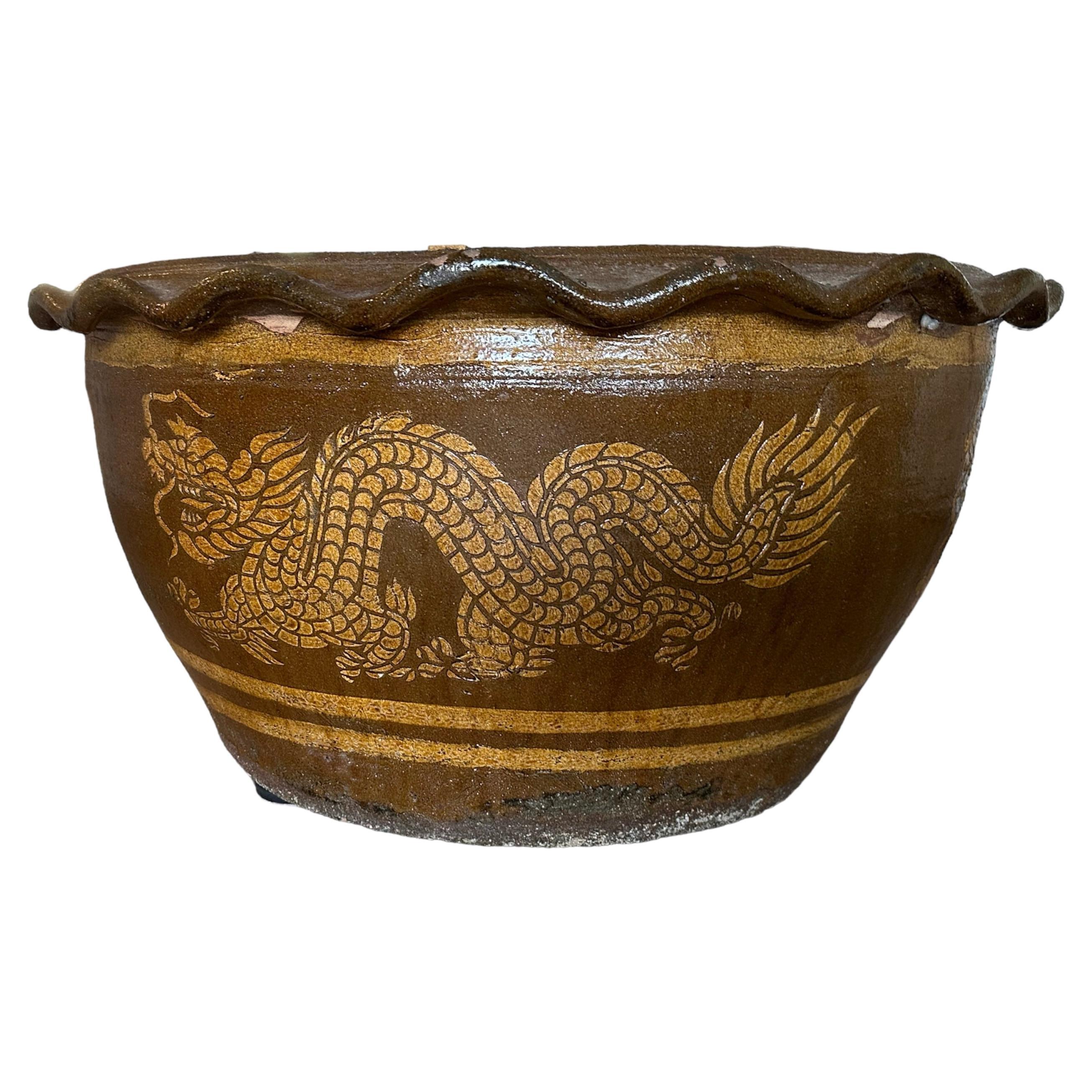 Antique circa 1900 Chinese Very Large Earthenware Dragon Planter  For Sale