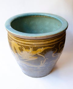 Antique circa 1900 Chinese Very Large Earthenware Dragon Planter Plant Egg Pot