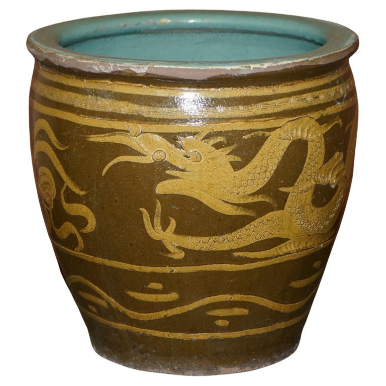 Antique circa 1900 Chinese Very Large Earthenware Dragon Planter Plant