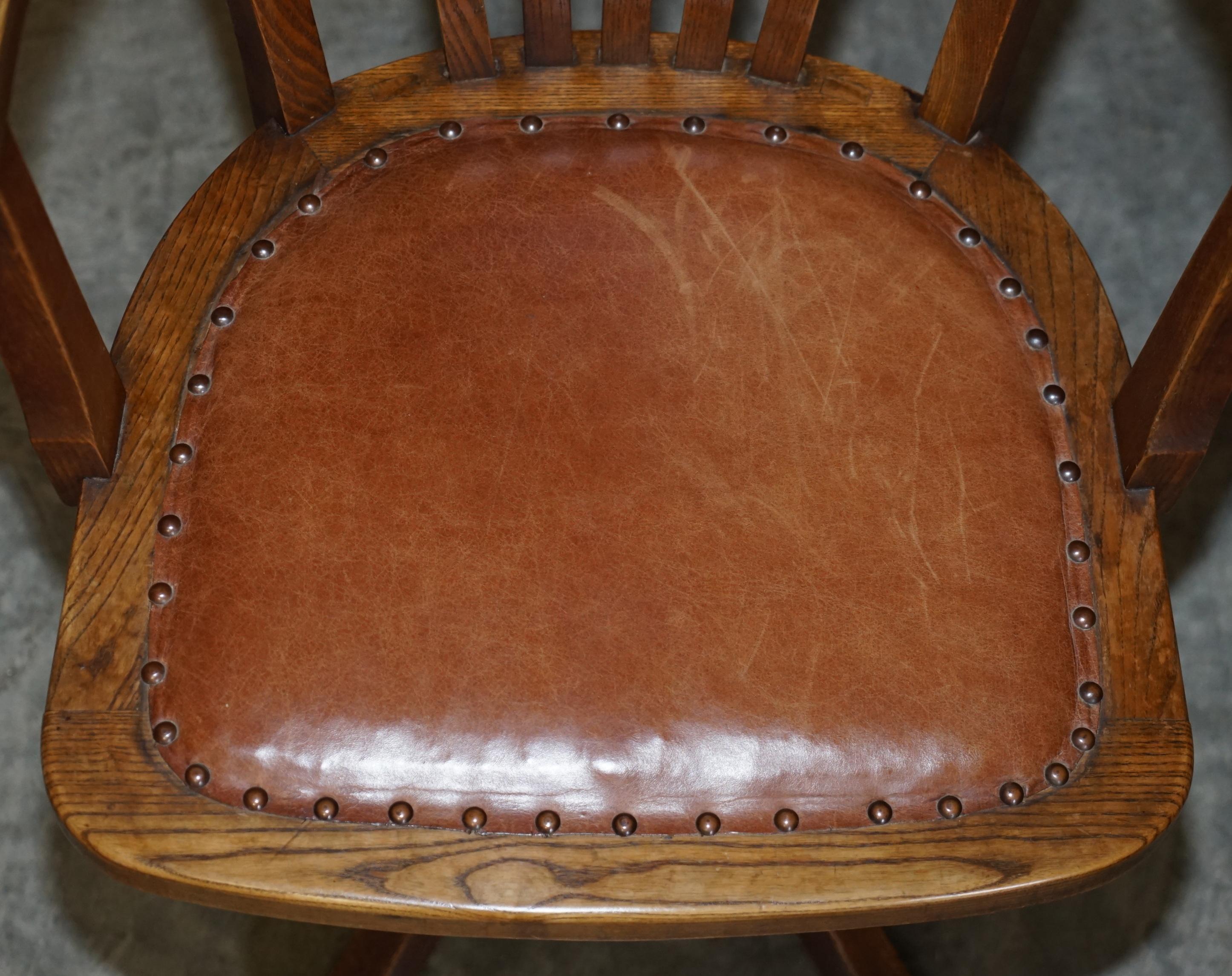 Antique circa 1900 Edwardian Directors Office Captains Armchair Brown Leather For Sale 2