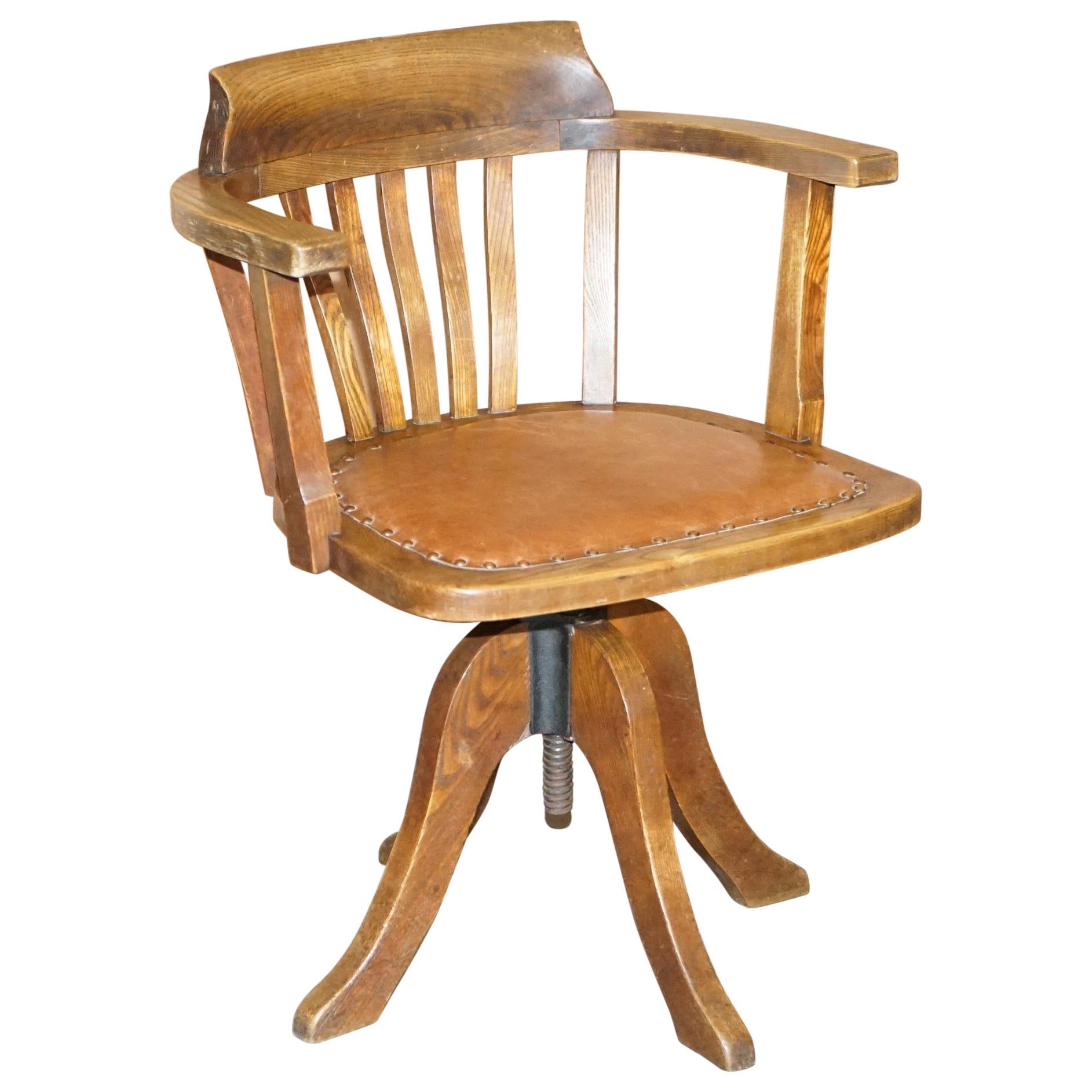 Antike circa 1900 Edwardian Direktoren Büro Kapitäne Sessel Brown Leder im Angebot