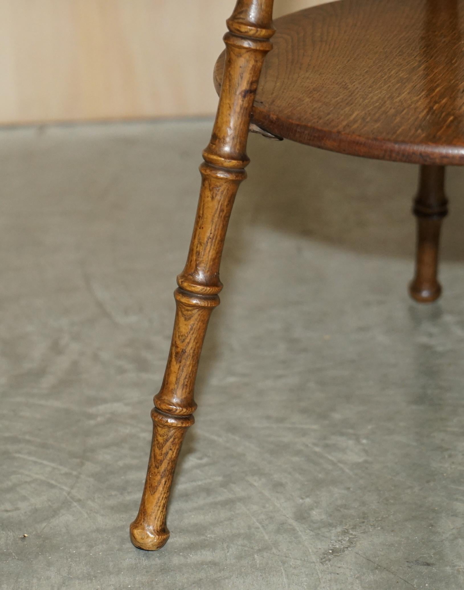 Hand-Crafted Antique circa 1900 English Oak Gypsey Side End Table with Famboo Carved Legs