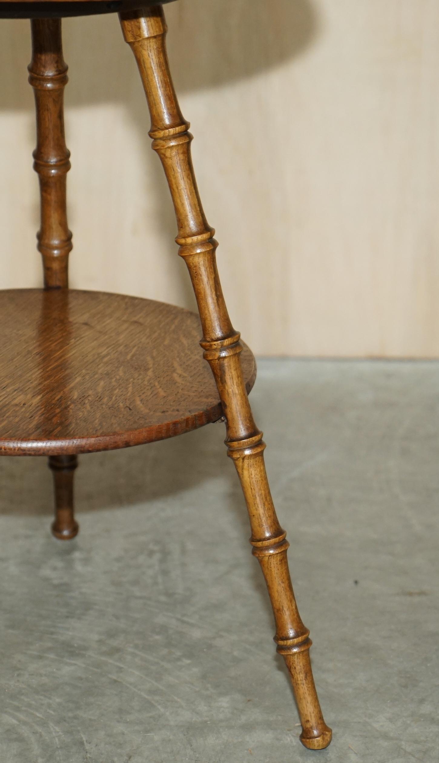 Early 20th Century Antique circa 1900 English Oak Gypsey Side End Table with Famboo Carved Legs