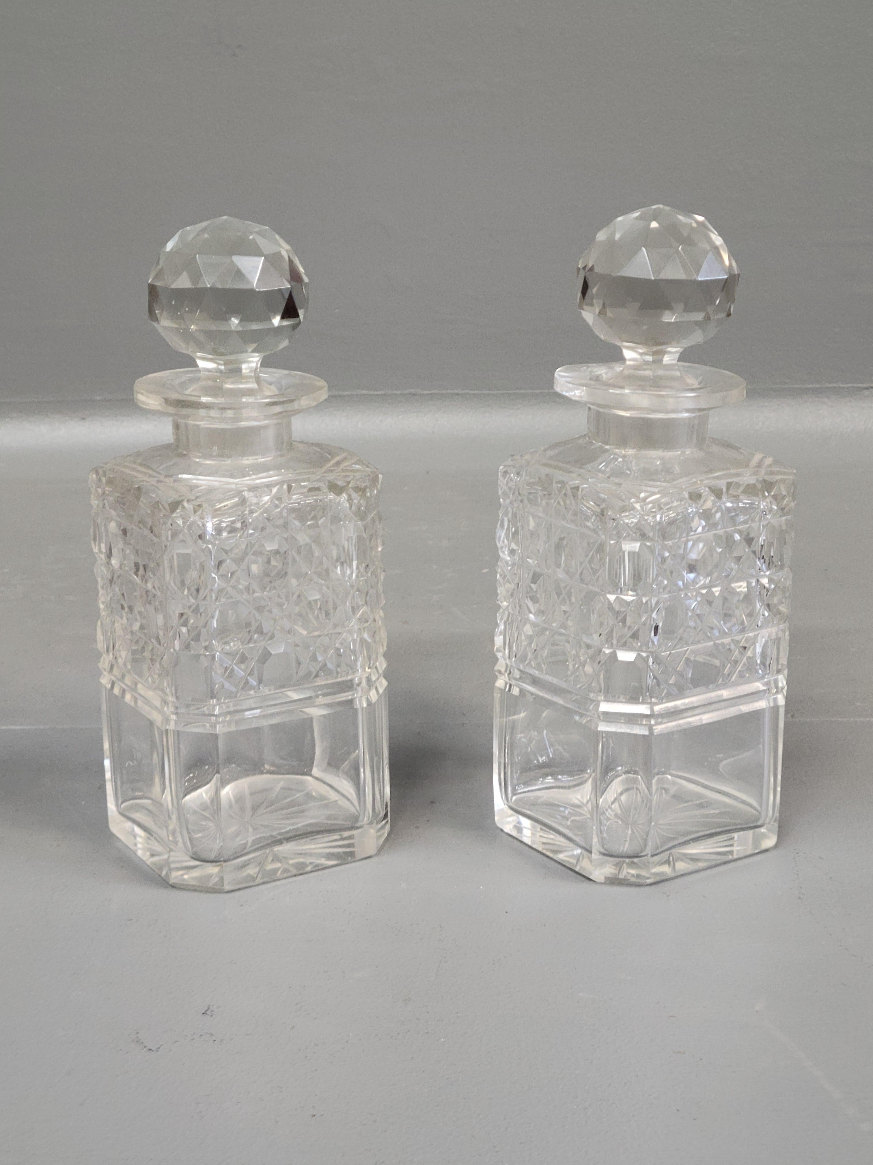 Antique Circa 1900 English Two Bottle Cut Crystal and Oak Tantalus 4