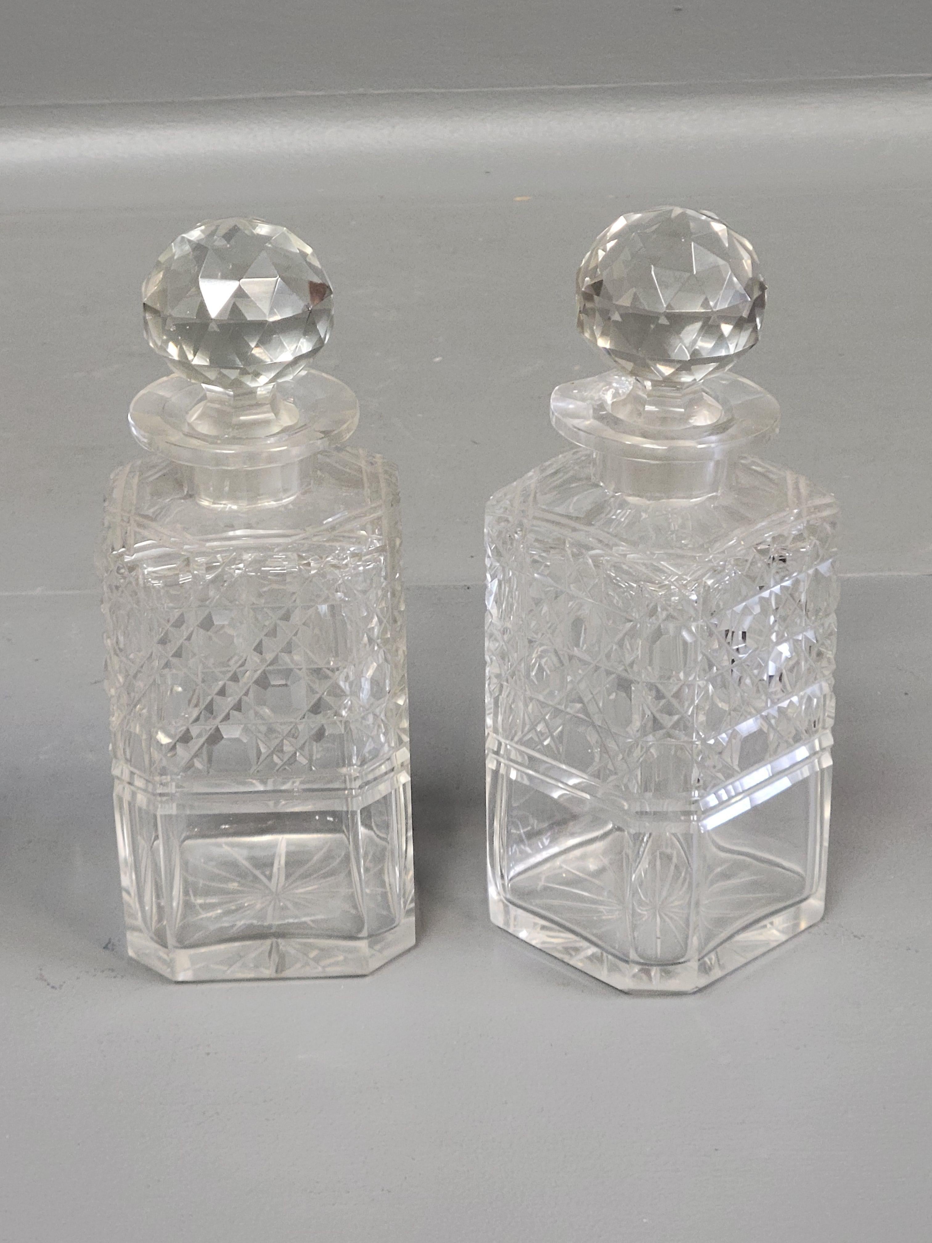 Antique Circa 1900 English Two Bottle Cut Crystal and Oak Tantalus 5