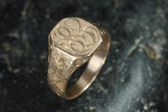 Antique Circa 1900 Engraved Pink Rose Gold Signet Ring