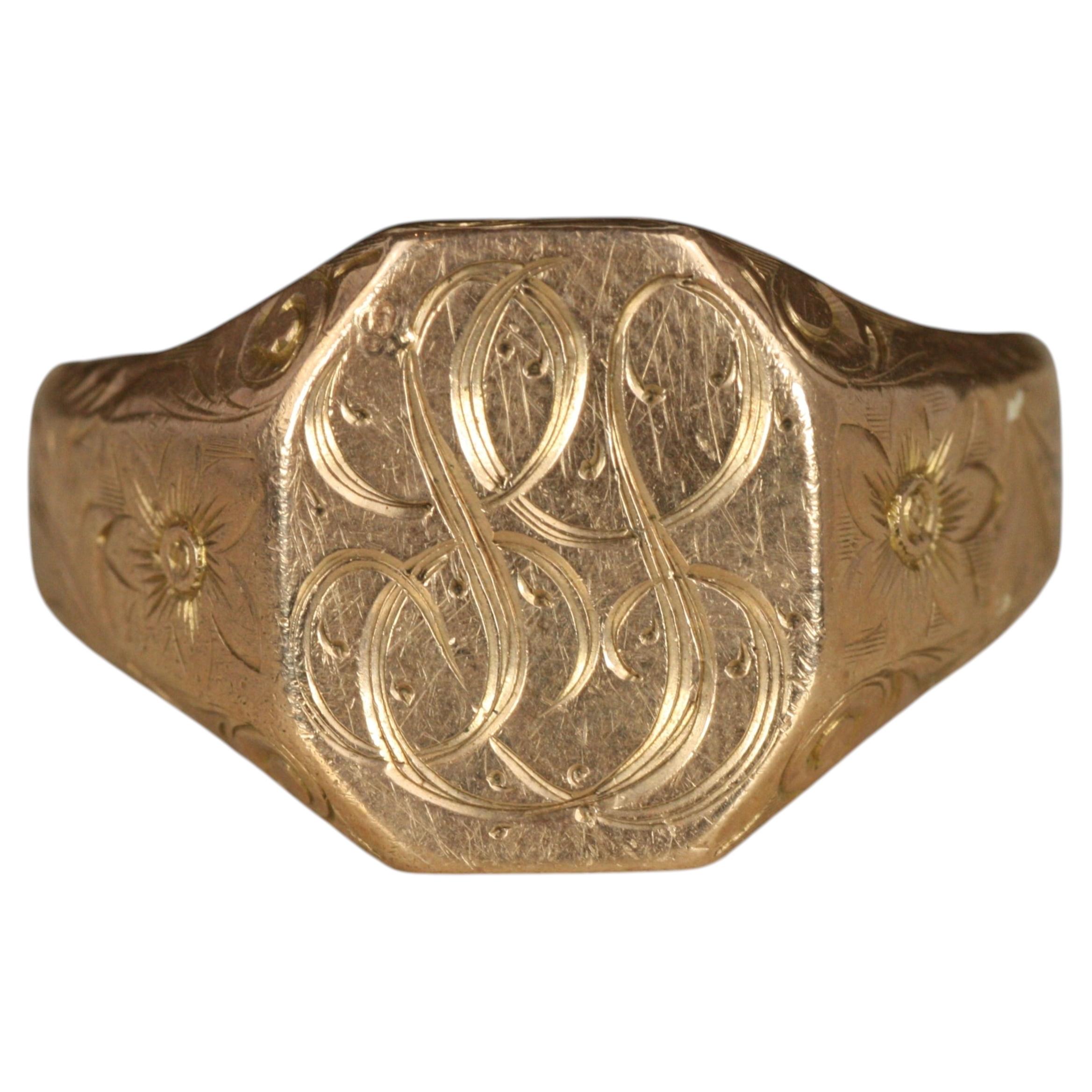 Antiker CIRCA 1900 Gravierter Siegelring aus Roségold