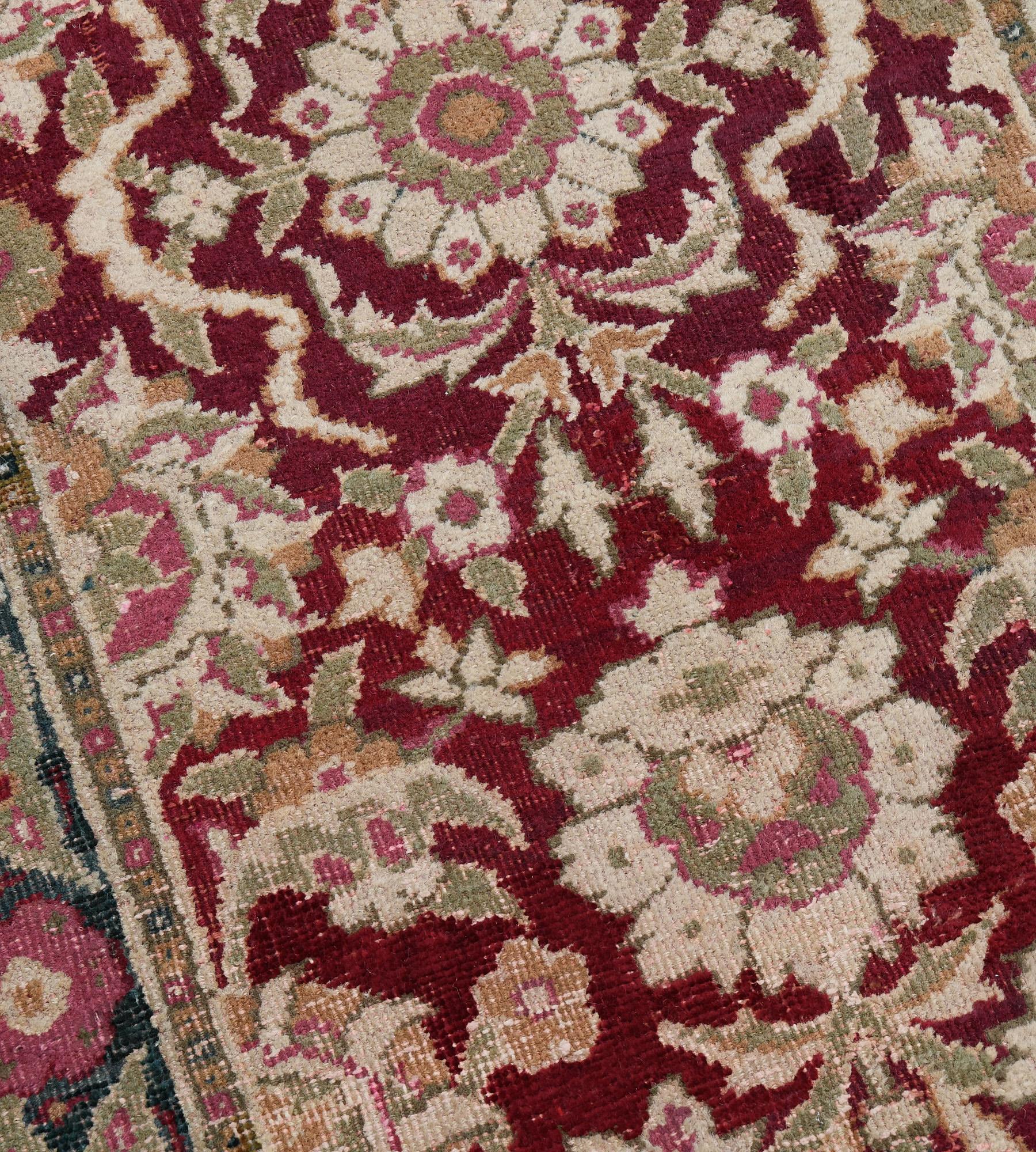Wool Antique Circa-1900 Floral Indian Agra Runner For Sale