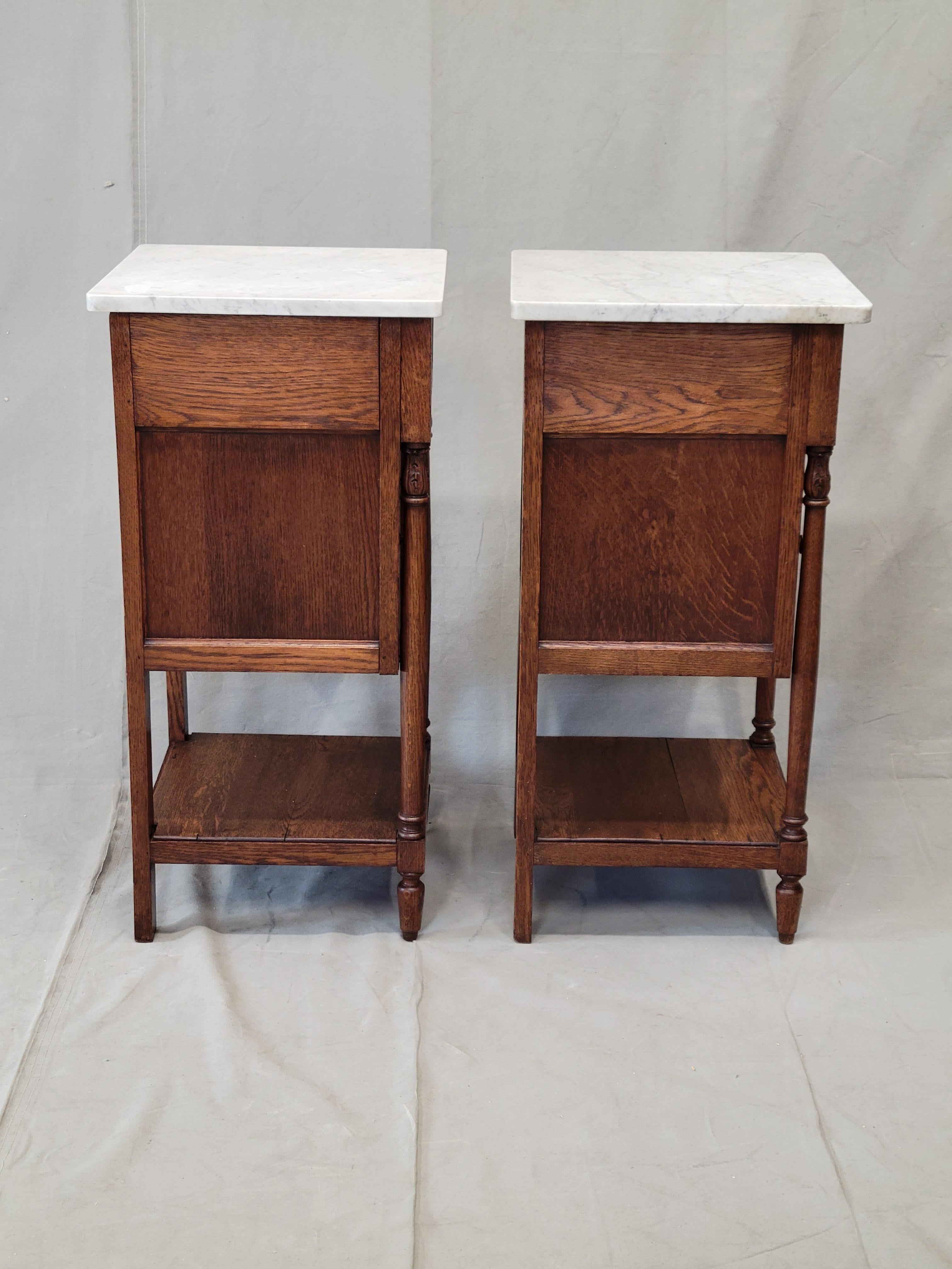 Antique Circa 1900 French Oak Pot Cupboards Nightstands With Carrera Marble Tops 4