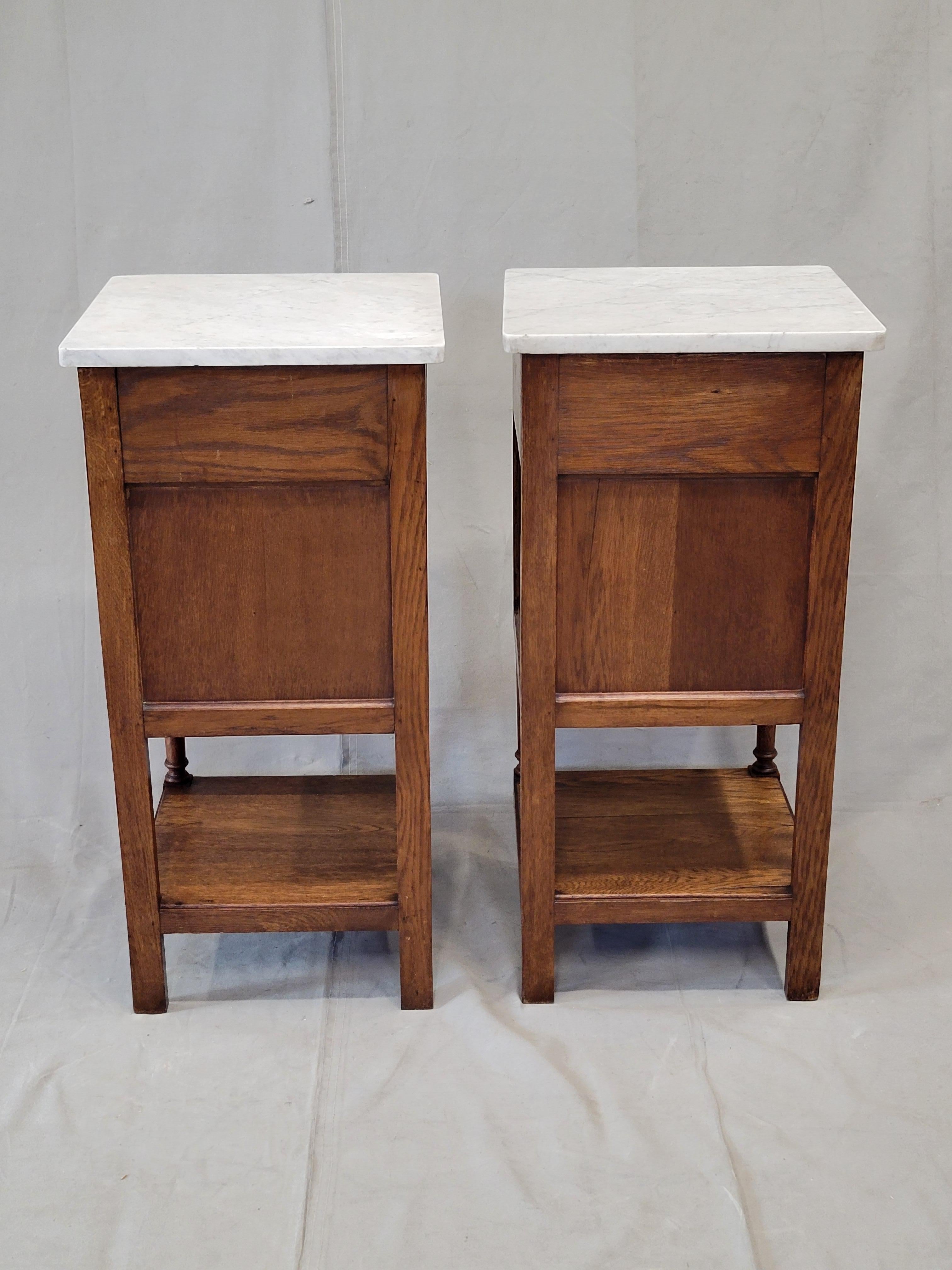 Antique Circa 1900 French Oak Pot Cupboards Nightstands With Carrera Marble Tops 6