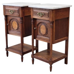 Antique Circa 1900 French Oak Pot Cupboards Nightstands With Carrera Marble Tops