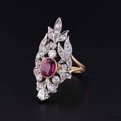 Bague ancienne en or 14k, vers 1900, certifiée GIA, 1,12 ct de rubis et de diamants