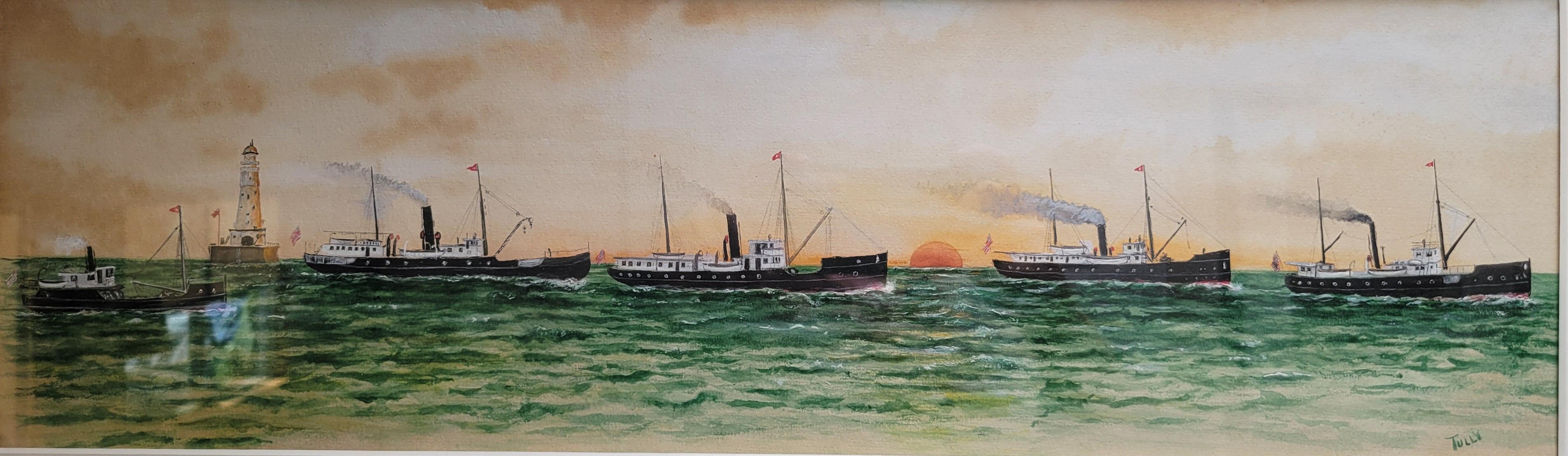 A charming and historic antique circa 1900 gouache on board painting, signed 