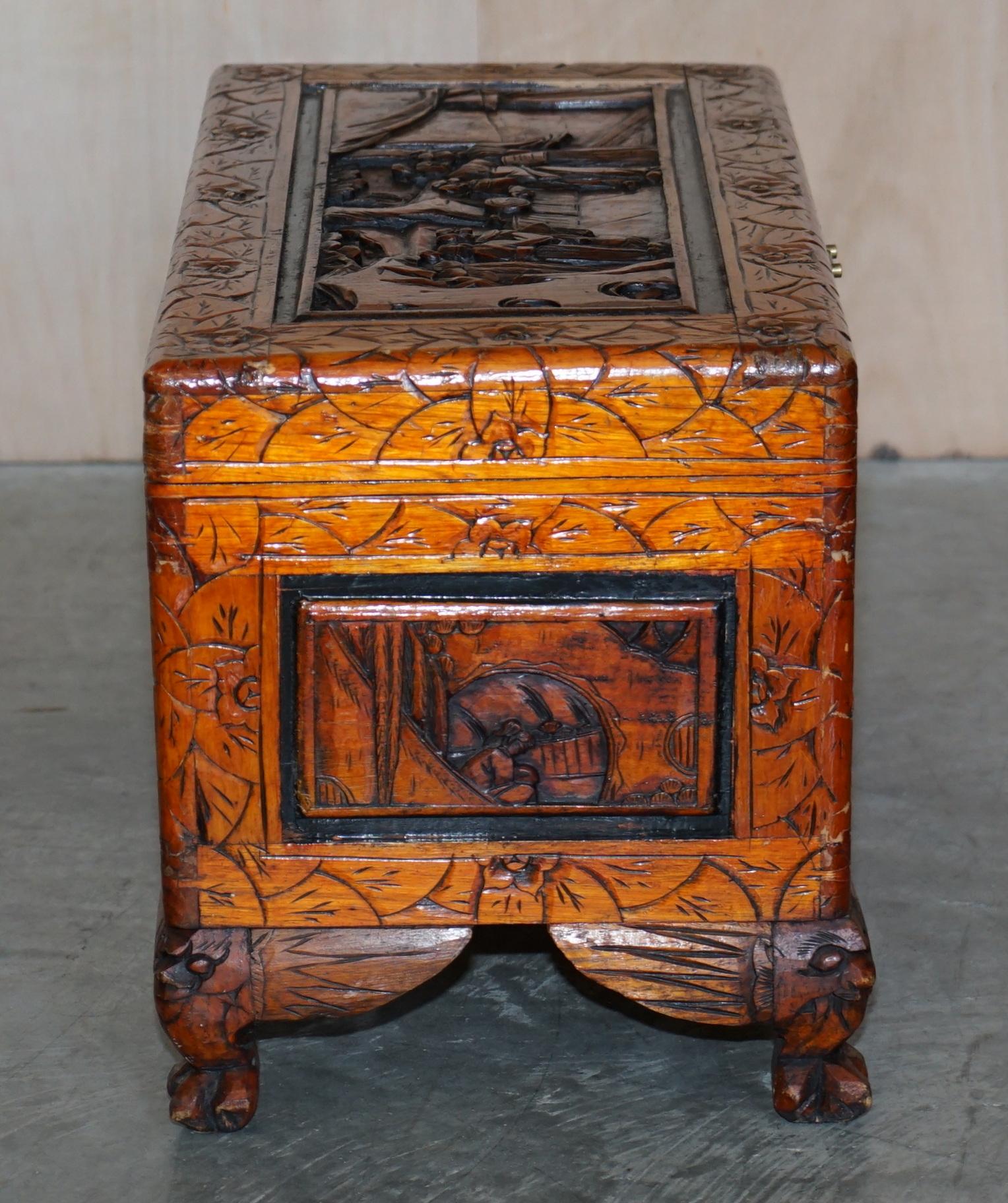 Antique circa 1900 Hand Carved Chinese Camphor Wood Travelling Trunk Nice Finish For Sale 2