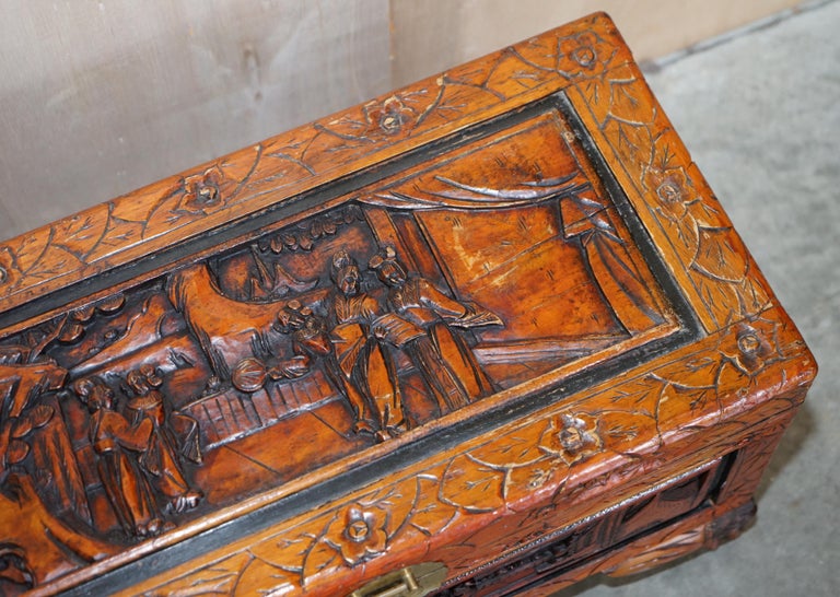 Vintage Camphor Wood Chest, Oriental, Carved, Trunk, circa 1930 at 1stDibs   carved camphor chest value, chamfer wood chest, how to date a camphor  chest