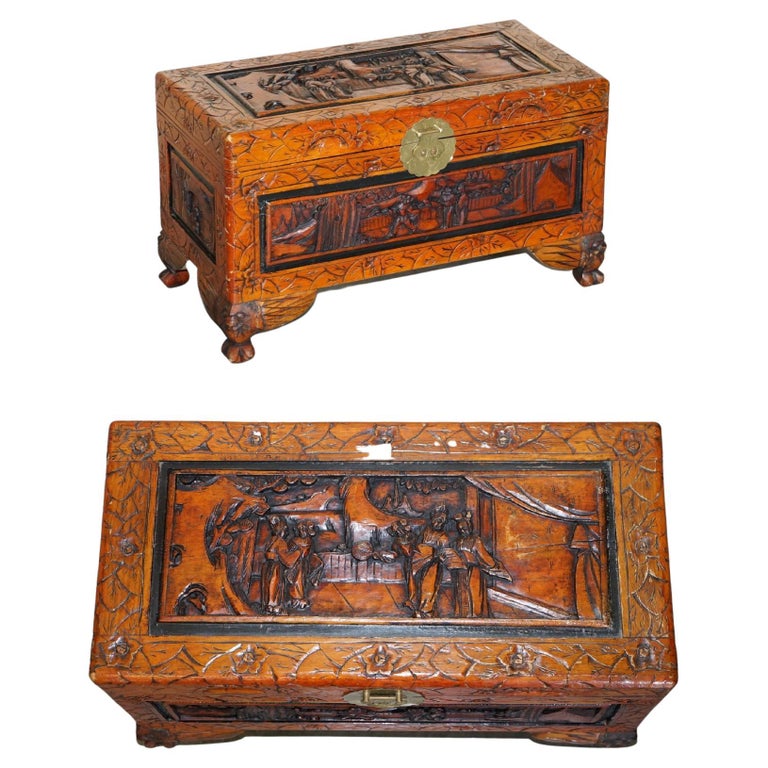 Vintage Camphor Wood Chest, Oriental, Carved, Trunk, circa 1930 at 1stDibs   carved camphor chest value, chamfer wood chest, how to date a camphor  chest