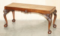 ANTIQUE CIRCA 1900 HAND CARVED ENGLiSH WINGED CHERUB ANGEL RATTAN BERGERE BENCH