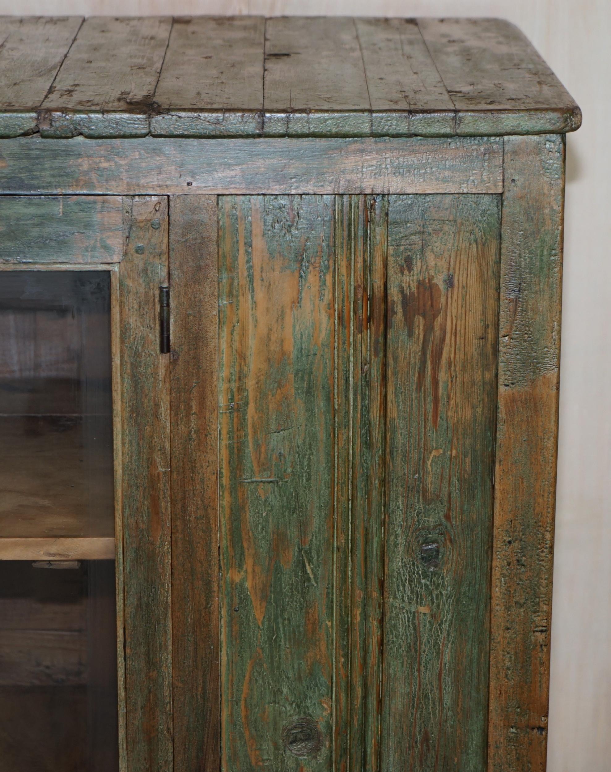 Antique circa 1900 Hand Painted Green Distressed Sideboard Cupboard Cabinet 4