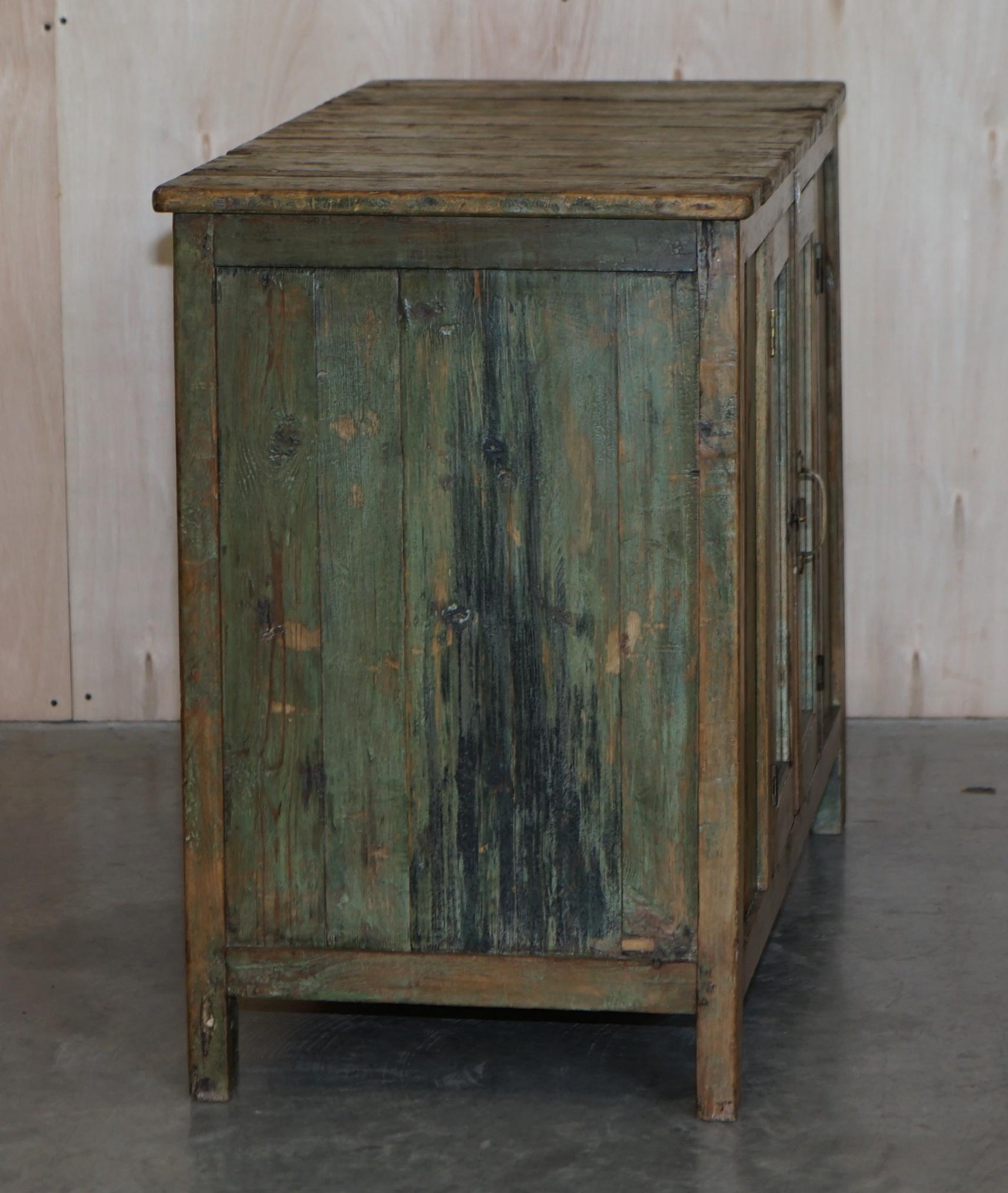 Antique circa 1900 Hand Painted Green Distressed Sideboard Cupboard Cabinet 6