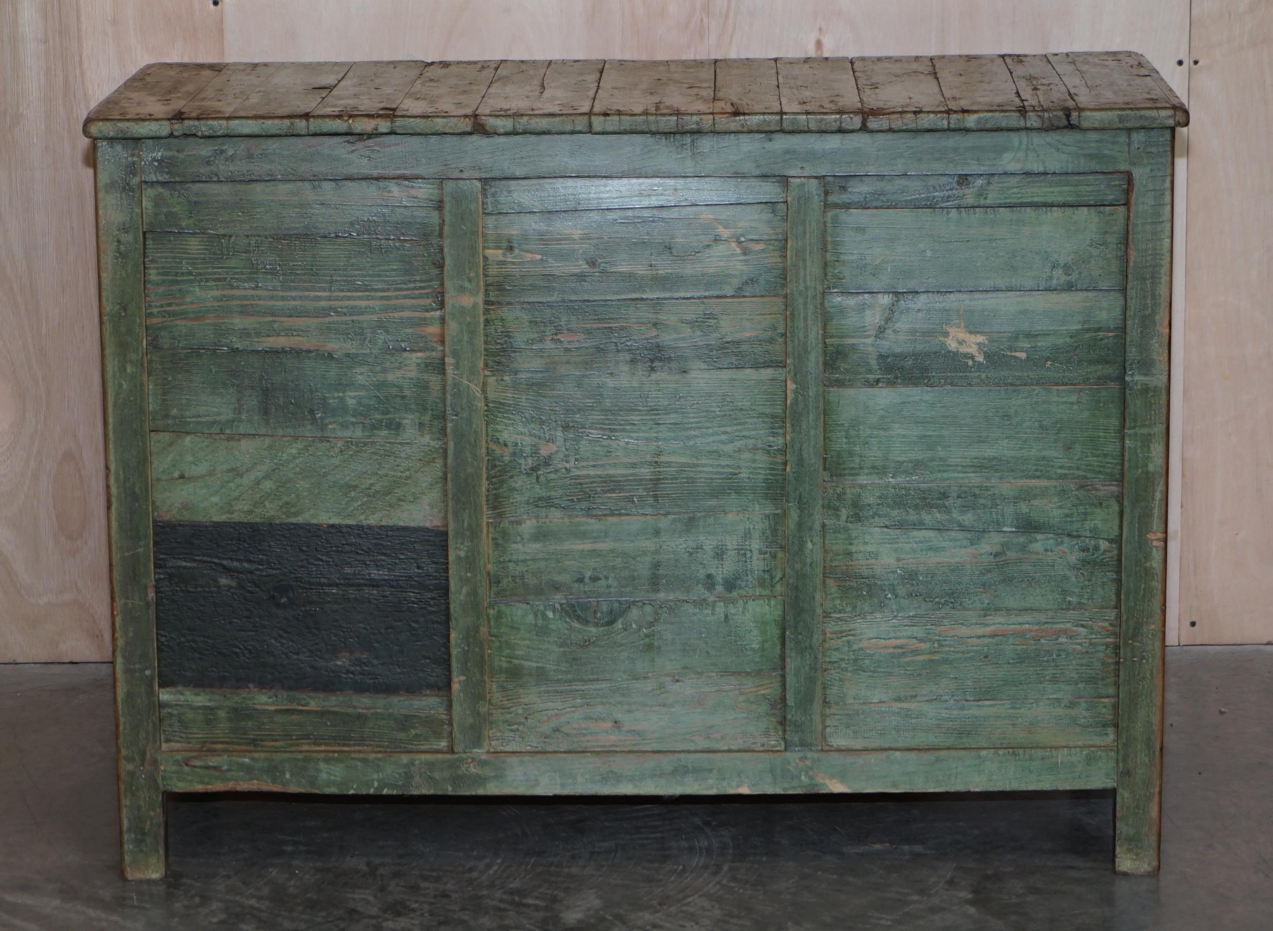 Antique circa 1900 Hand Painted Green Distressed Sideboard Cupboard Cabinet 7