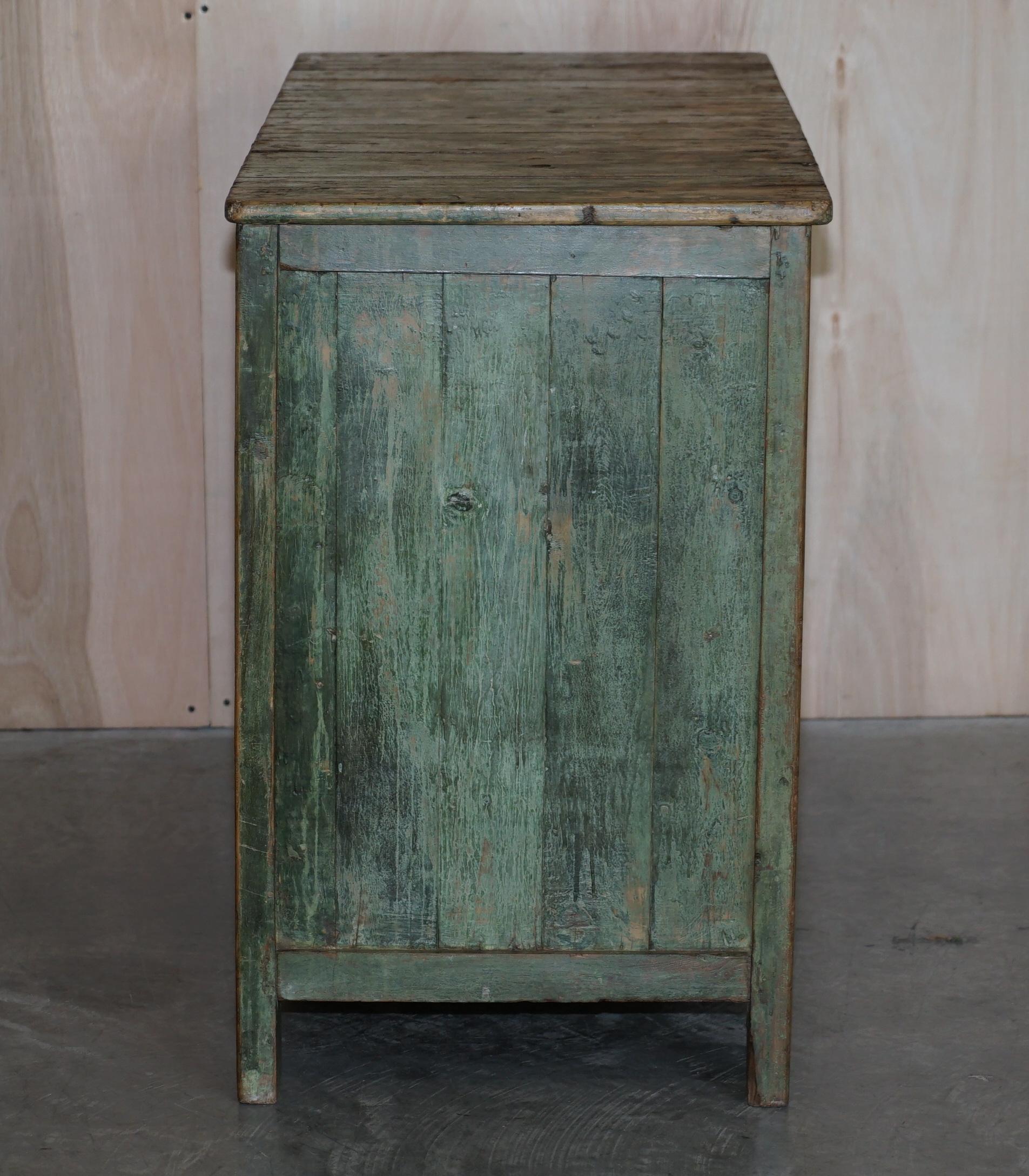 Antique circa 1900 Hand Painted Green Distressed Sideboard Cupboard Cabinet 8