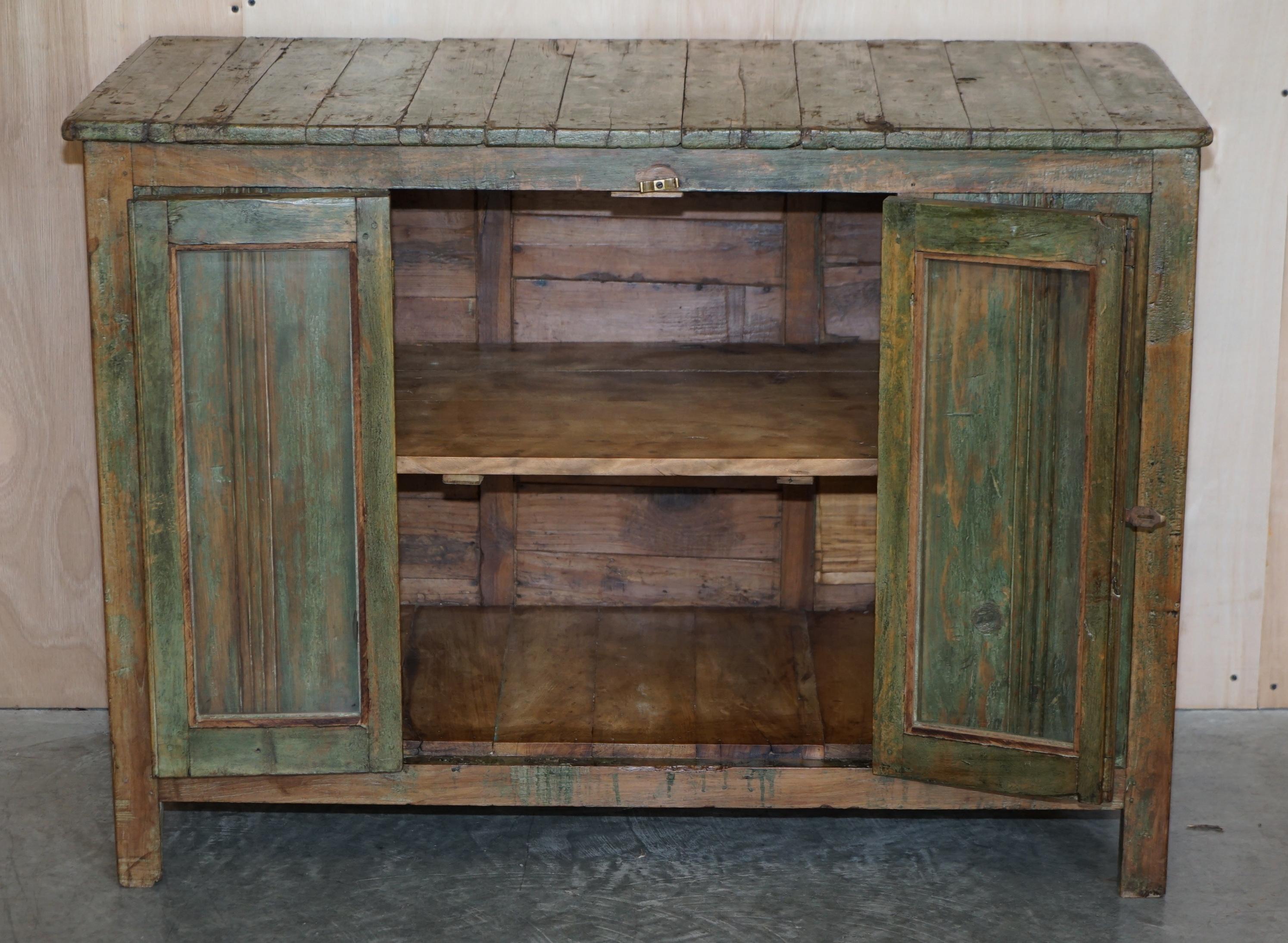 Antique circa 1900 Hand Painted Green Distressed Sideboard Cupboard Cabinet 9