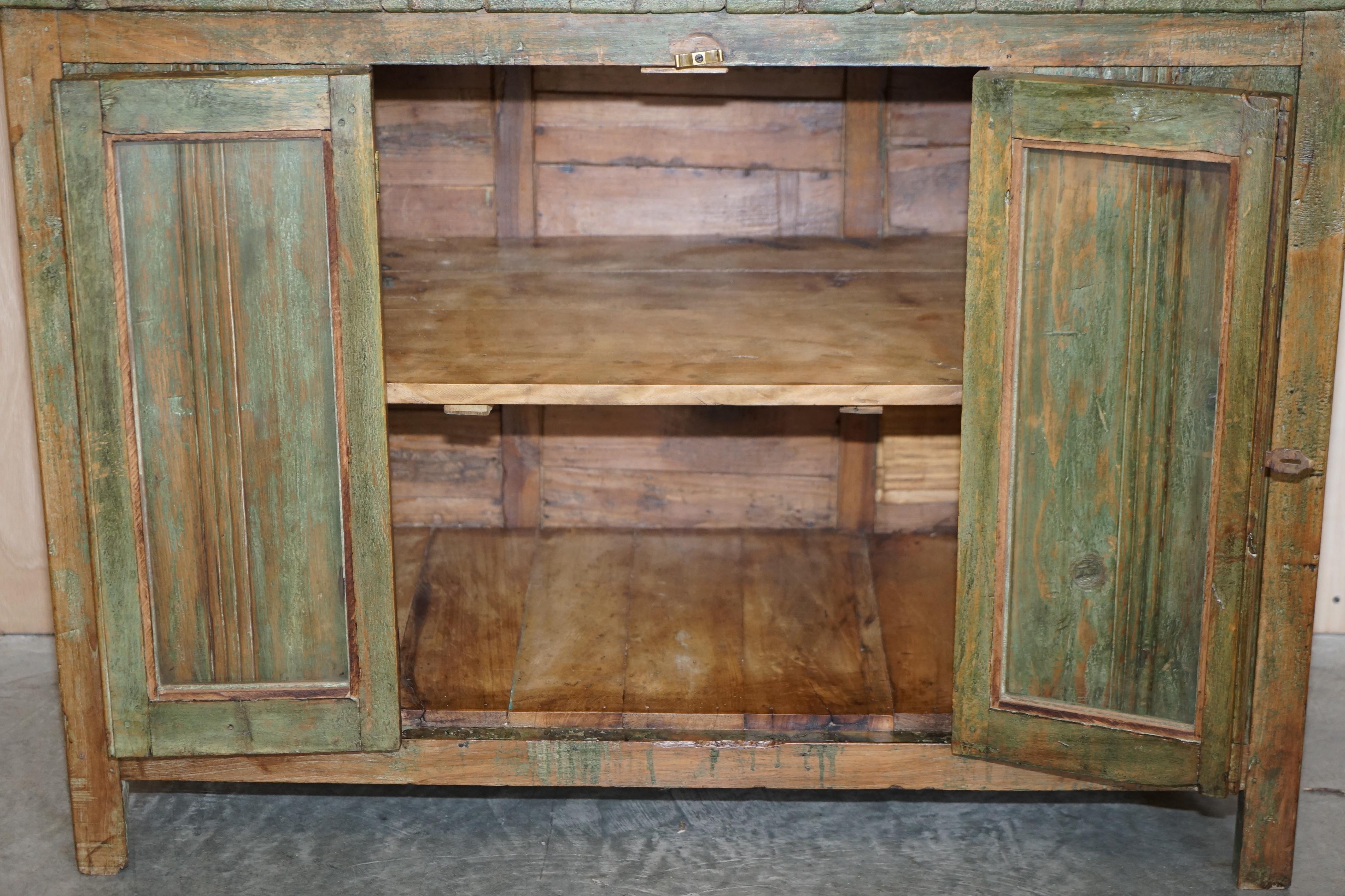 Antique circa 1900 Hand Painted Green Distressed Sideboard Cupboard Cabinet 10