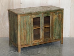 Antique circa 1900 Hand Painted Green Distressed Sideboard Cupboard Cabinet