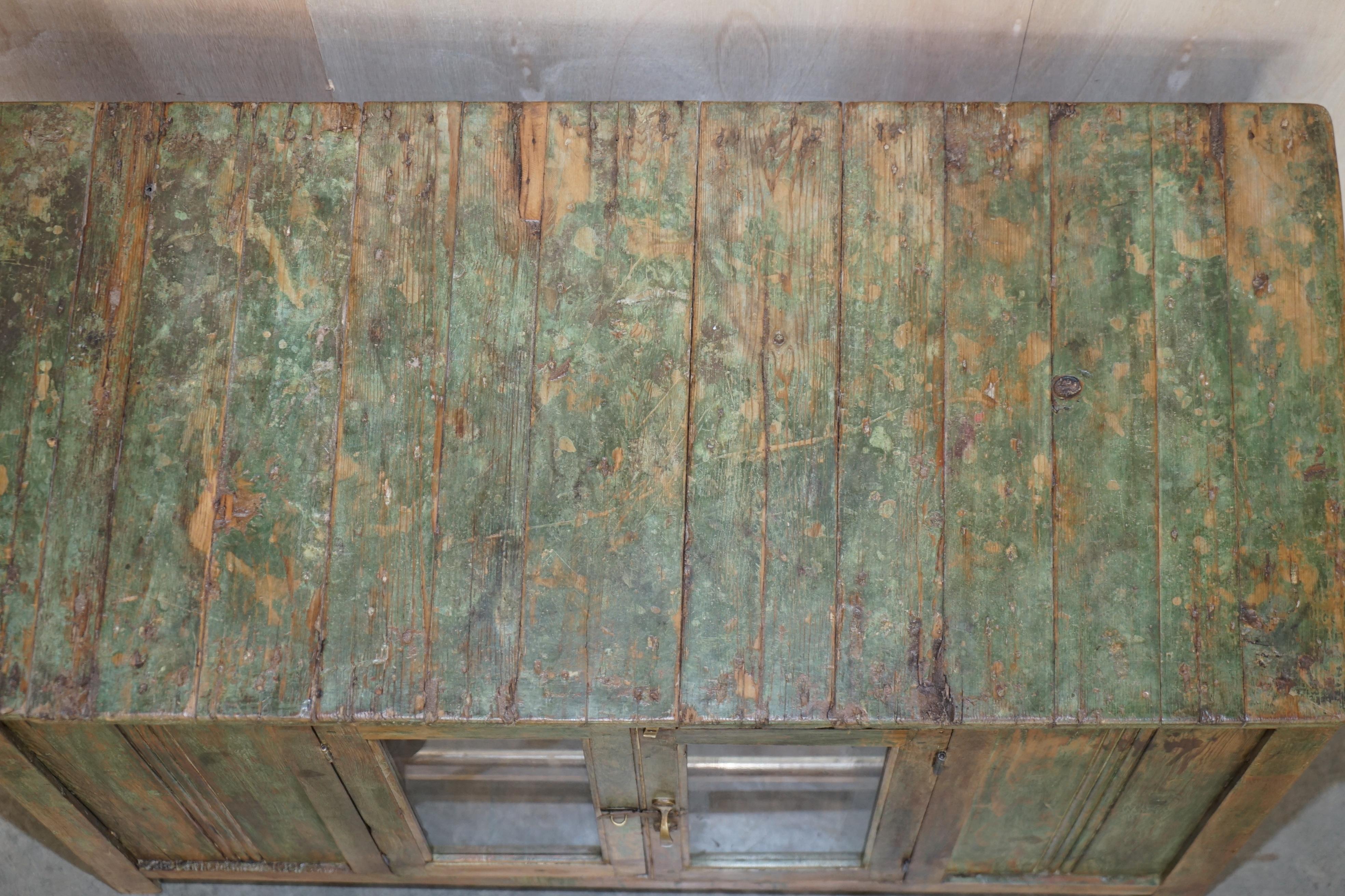 Early 20th Century Antique circa 1900 Hand Painted Green Distressed Sideboard Cupboard Cabinet