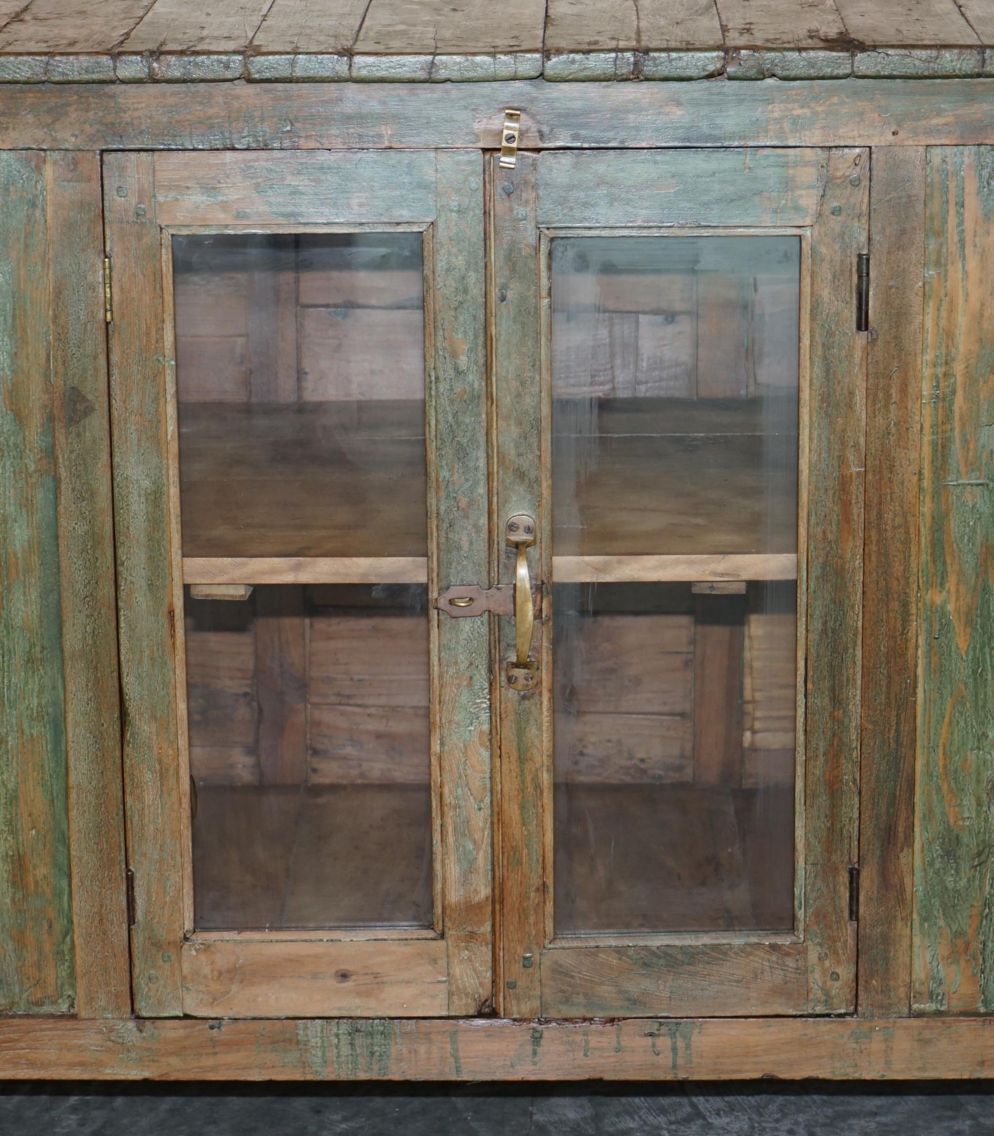 Antique circa 1900 Hand Painted Green Distressed Sideboard Cupboard Cabinet 2