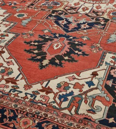 Antique Circa-1900 Hand-woven Red Wool Persian Serapi Rug