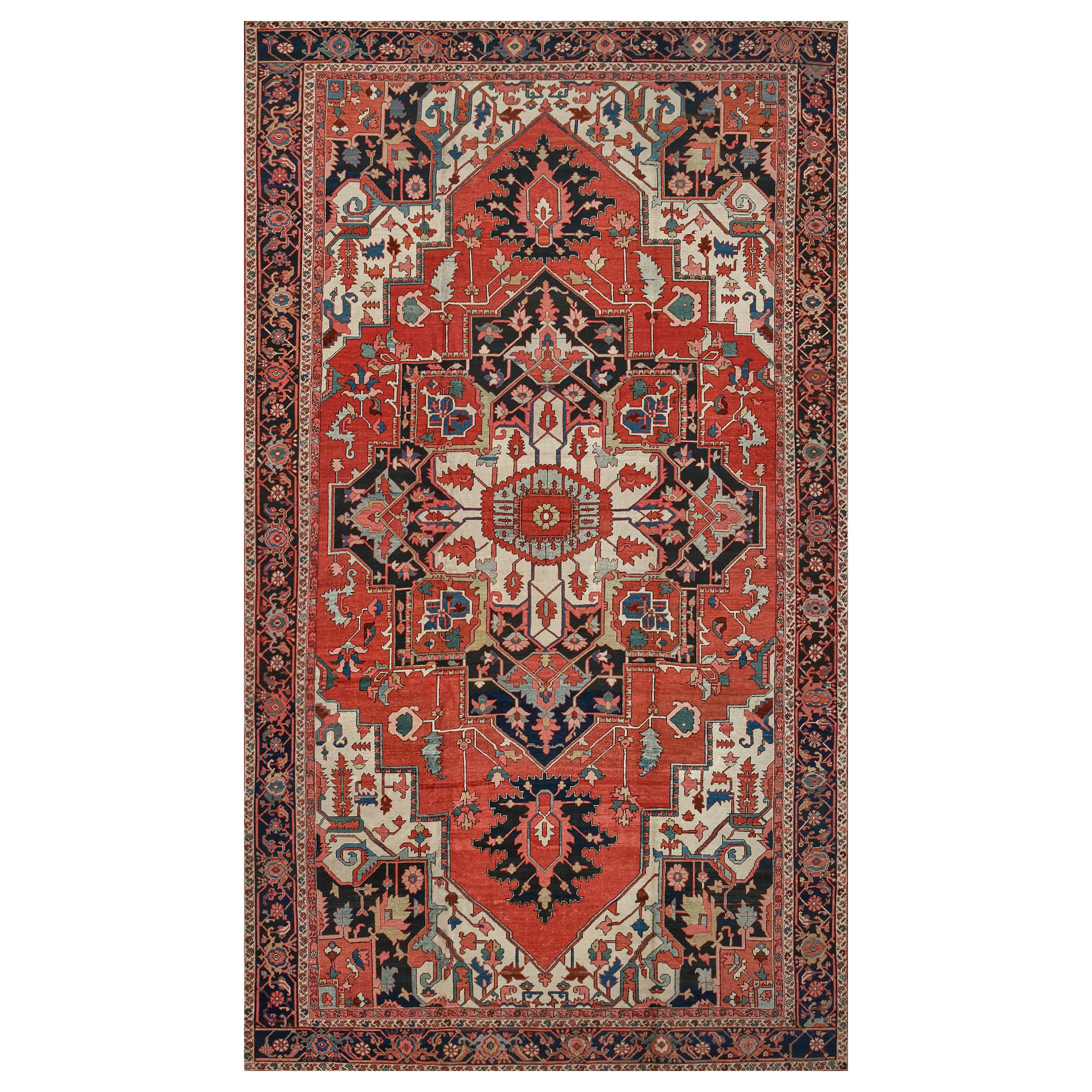 Antique Circa-1900 Hand-woven Red Wool Persian Serapi Rug