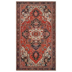 Antique Circa-1900 Hand-woven Red Wool Persian Serapi Rug