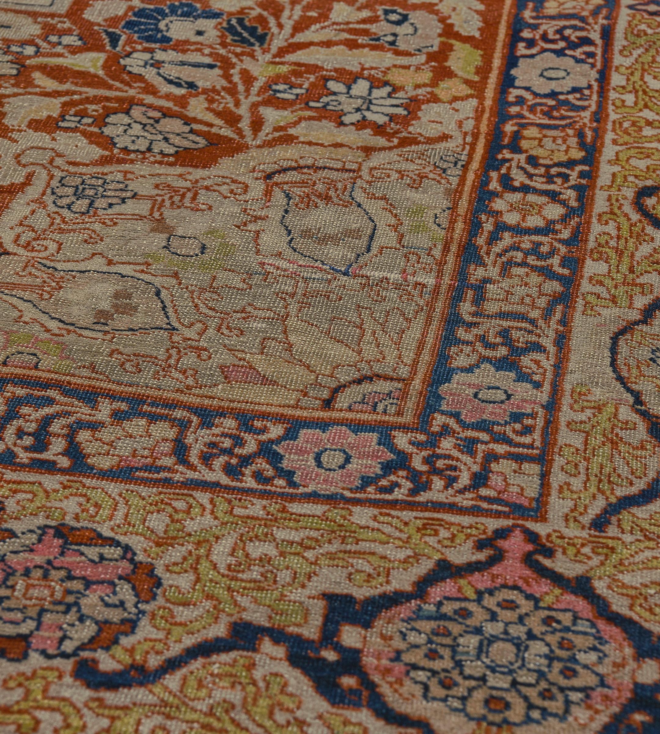 Antiker CIRCA-1900 Handgewebter floraler burgunderroter AuPersischer Täbris-Teppich im Angebot 5