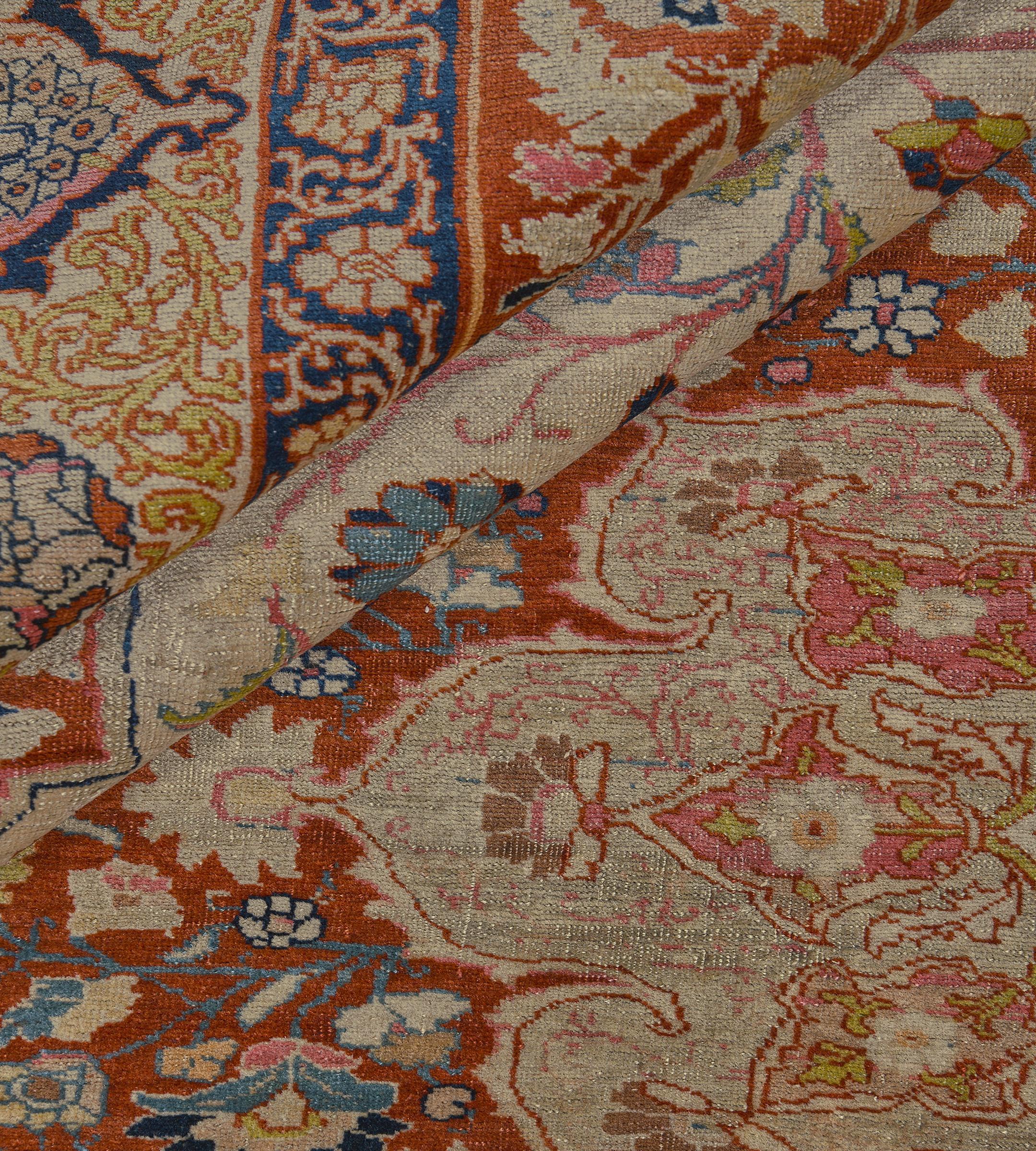 Antiker CIRCA-1900 Handgewebter floraler burgunderroter AuPersischer Täbris-Teppich im Angebot 7