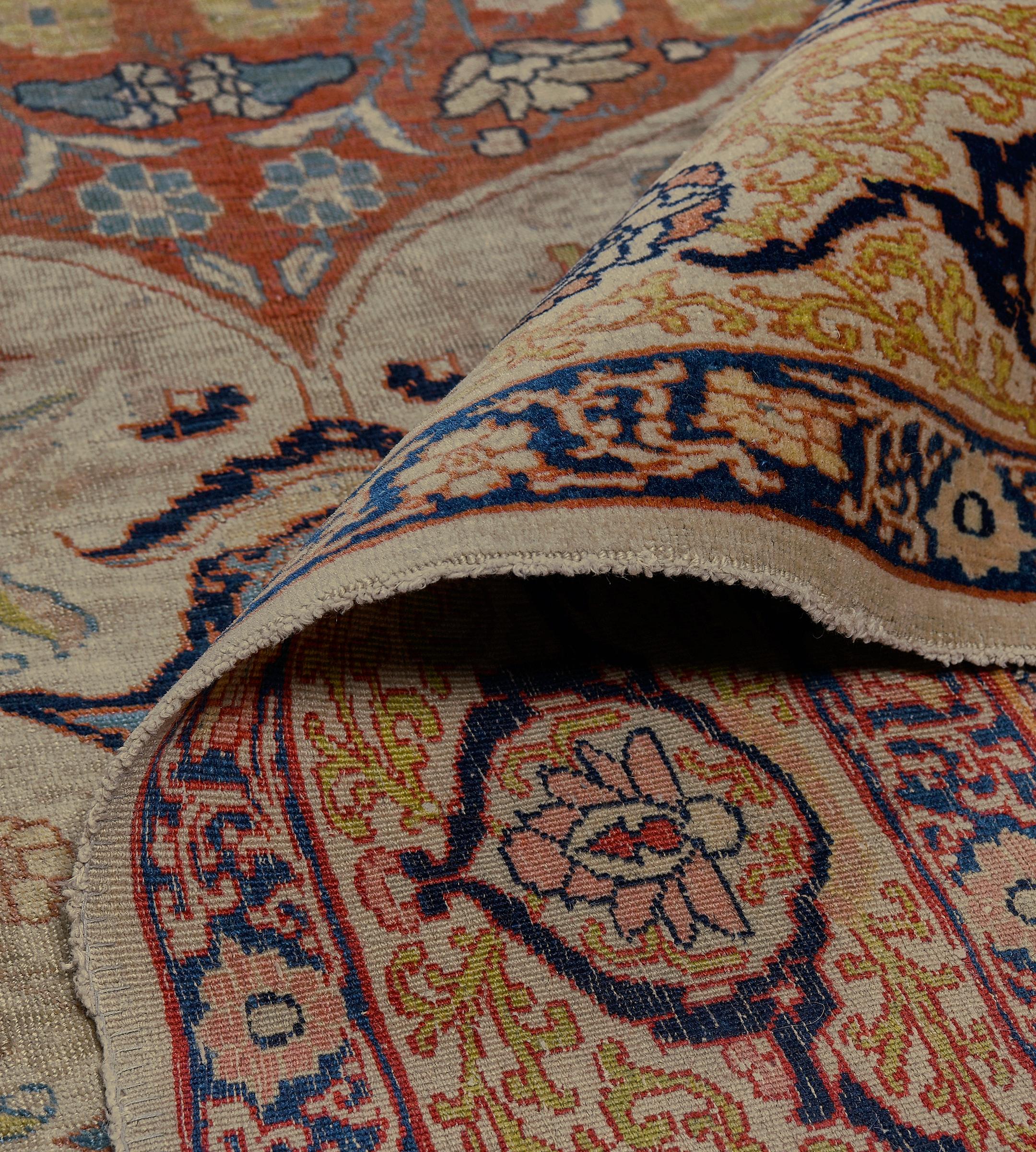Antiker CIRCA-1900 Handgewebter floraler burgunderroter AuPersischer Täbris-Teppich im Angebot 8