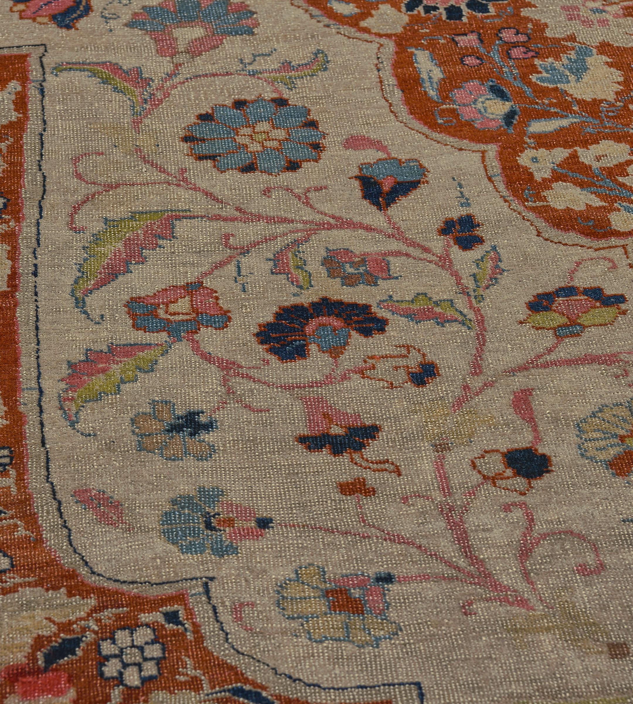 Antiker CIRCA-1900 Handgewebter floraler burgunderroter AuPersischer Täbris-Teppich (Wolle) im Angebot