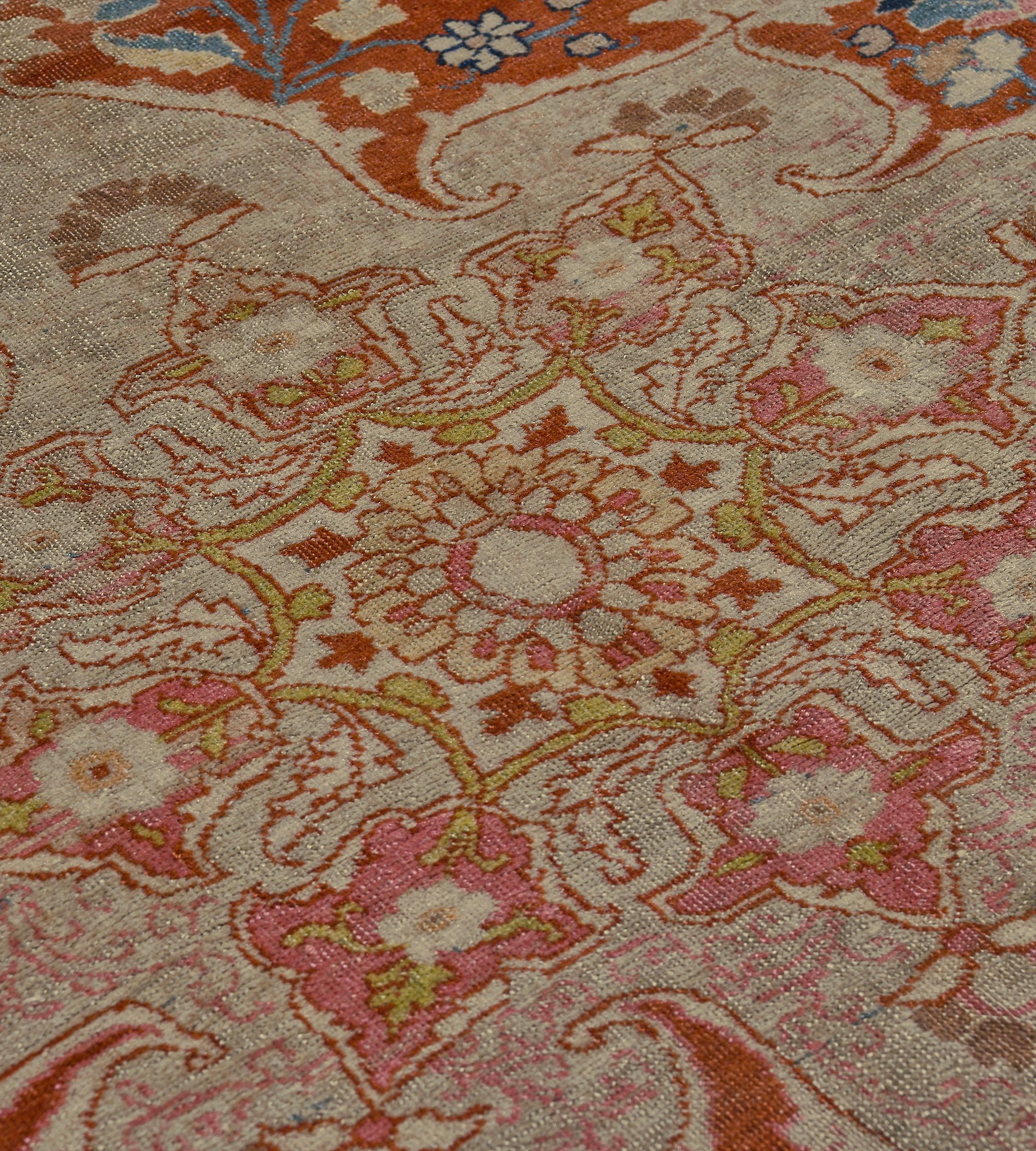 Antiker CIRCA-1900 Handgewebter floraler burgunderroter AuPersischer Täbris-Teppich im Angebot 1