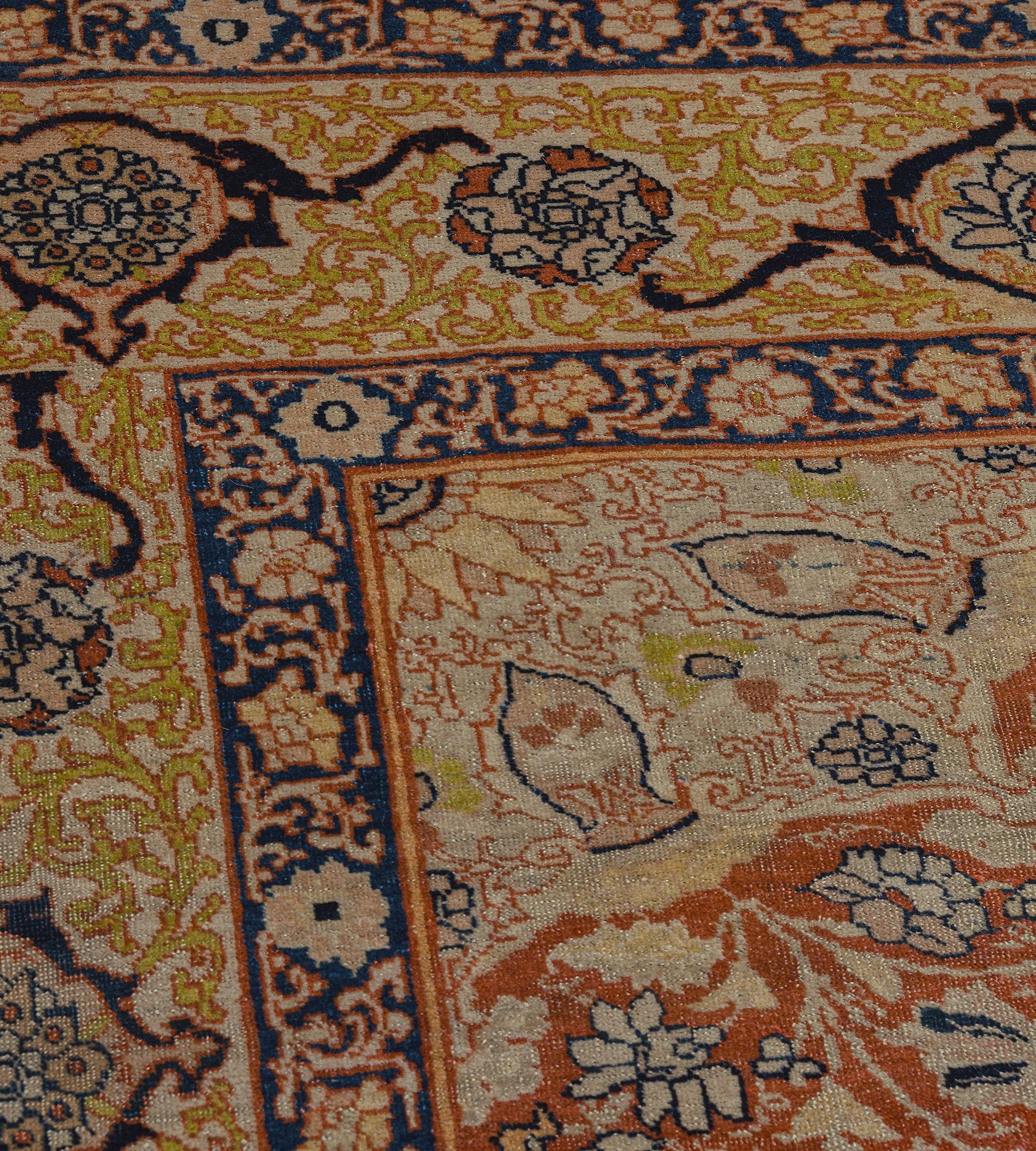 Antiker CIRCA-1900 Handgewebter floraler burgunderroter AuPersischer Täbris-Teppich im Angebot 2