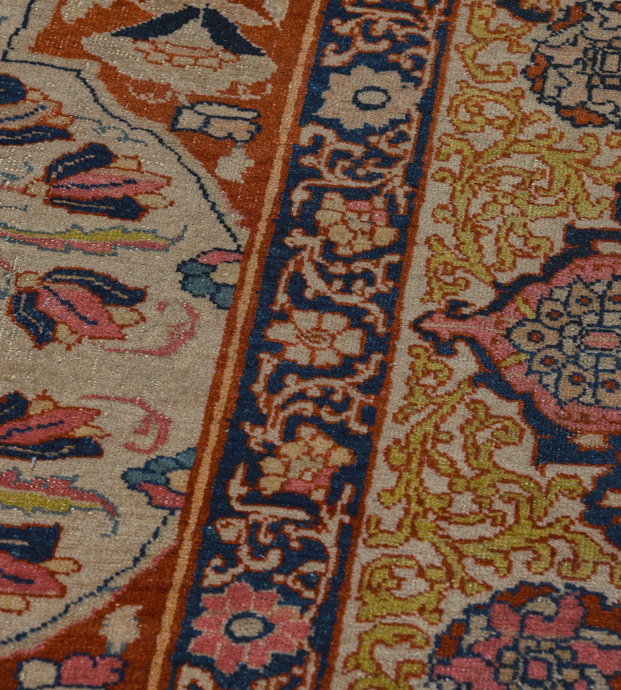 Antiker CIRCA-1900 Handgewebter floraler burgunderroter AuPersischer Täbris-Teppich im Angebot 4