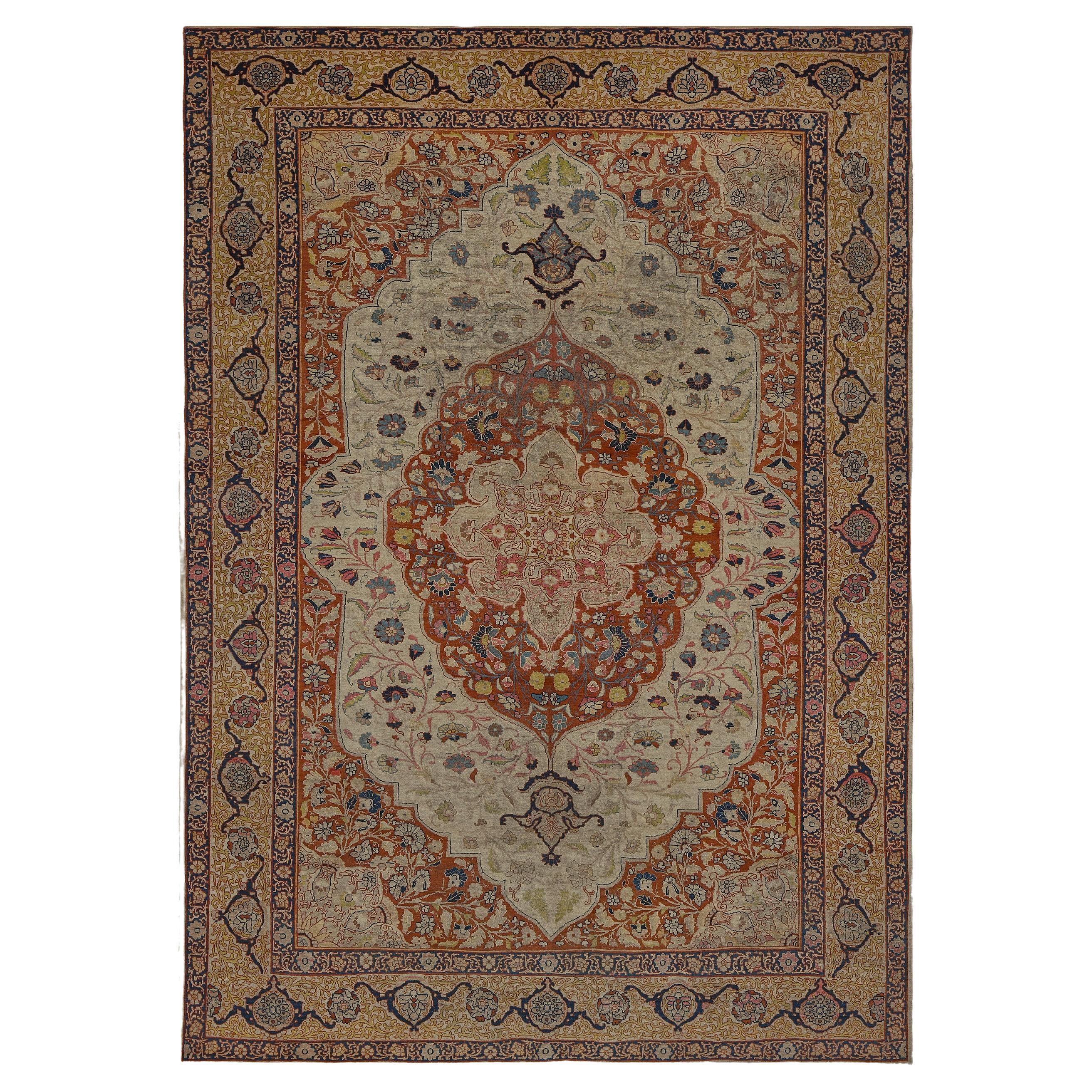 Antiker CIRCA-1900 Handgewebter floraler burgunderroter AuPersischer Täbris-Teppich