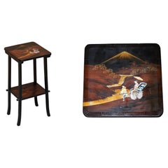 Used circa 1900 Japanese Shibayama Inlaid Side Table Depicting Rickshaw Scene