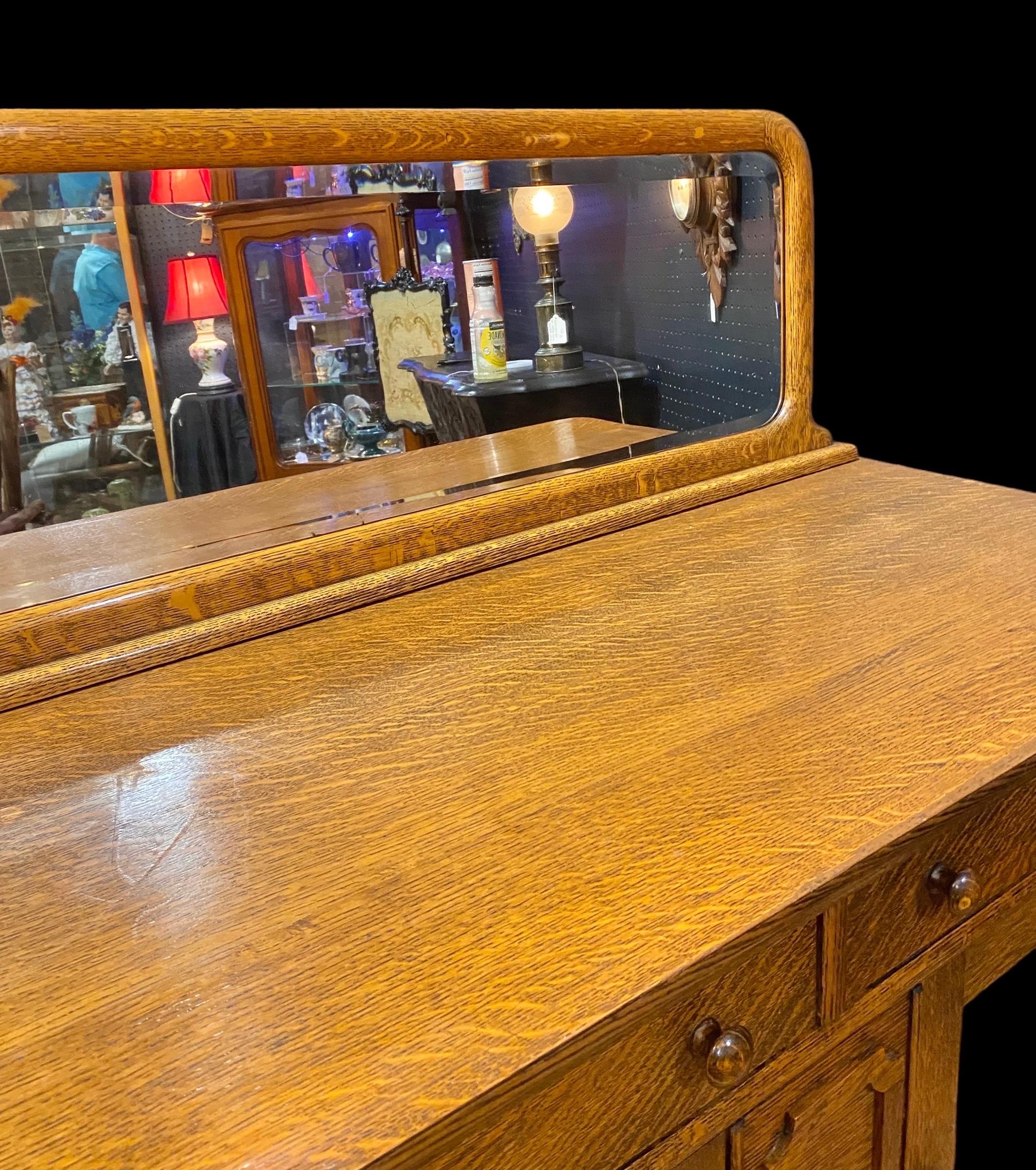 American Antique circa 1900 Late Victorian Tiger Oak Empire Style Sideboard