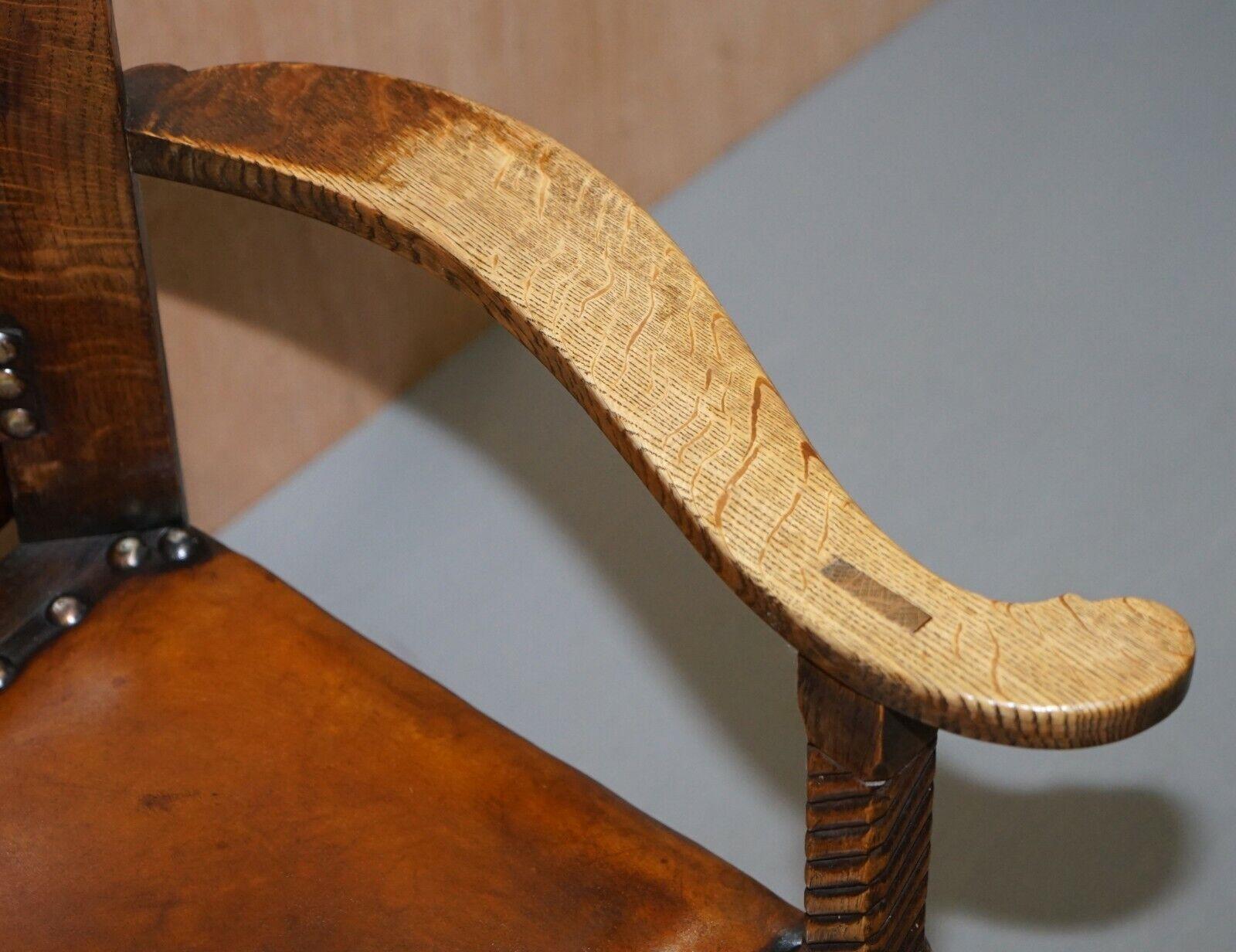 Early 20th Century ANTiQUE CIRCA 1900 LEONARD WYBURN FOR LIBERTY OF LONDON OAK & LEATHER ARMCHAIR